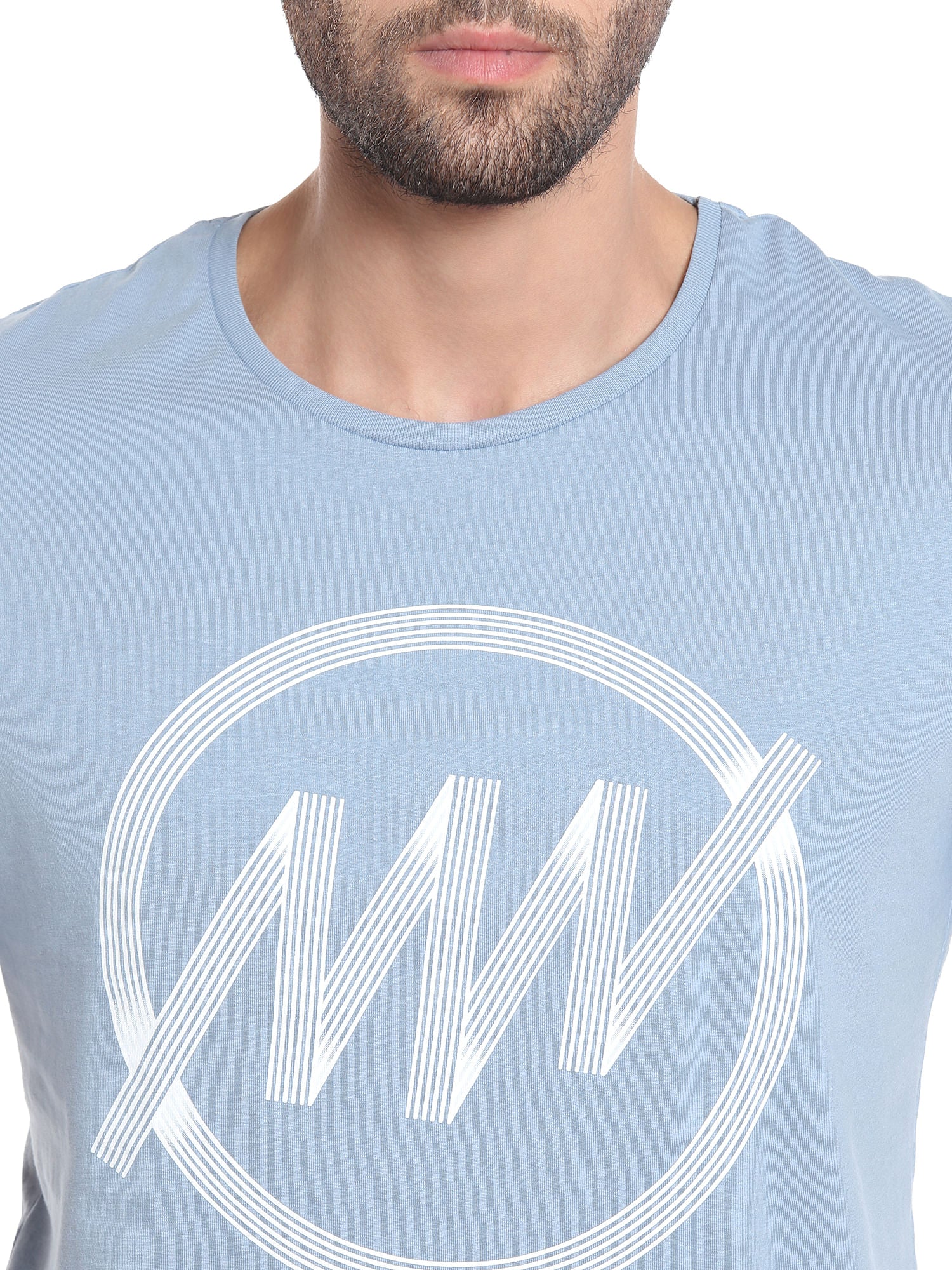 Light Blue Circular Striped Crew Neck T-Shirt