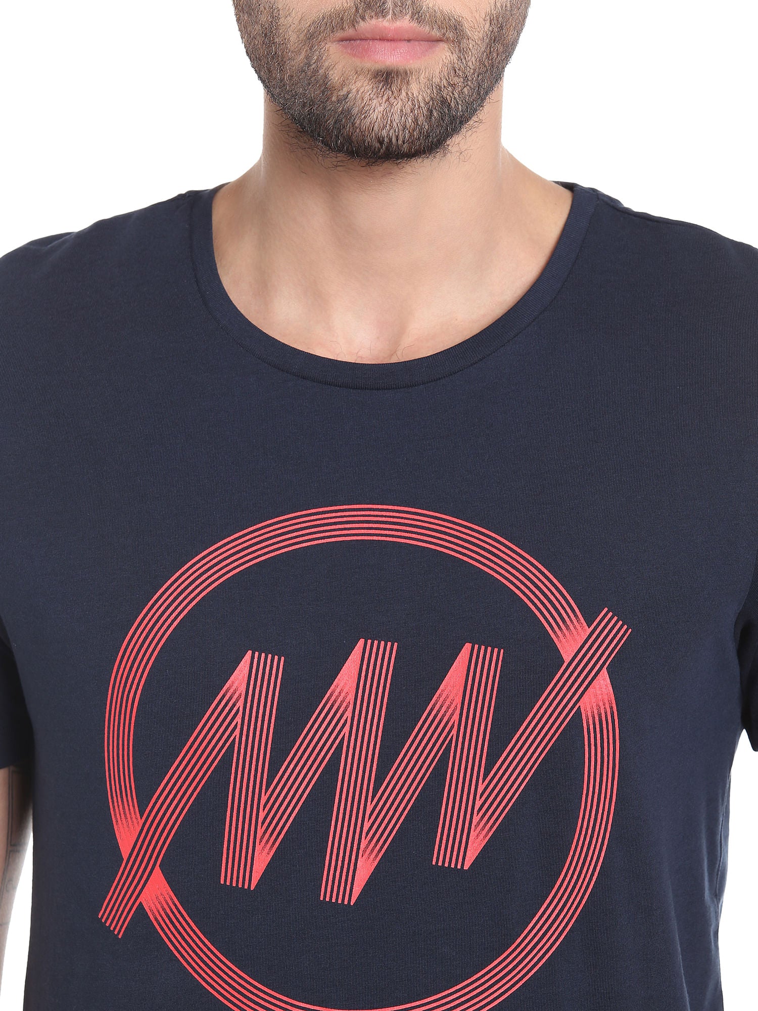 Dark Blue Circular Striped Crew Neck T-Shirt