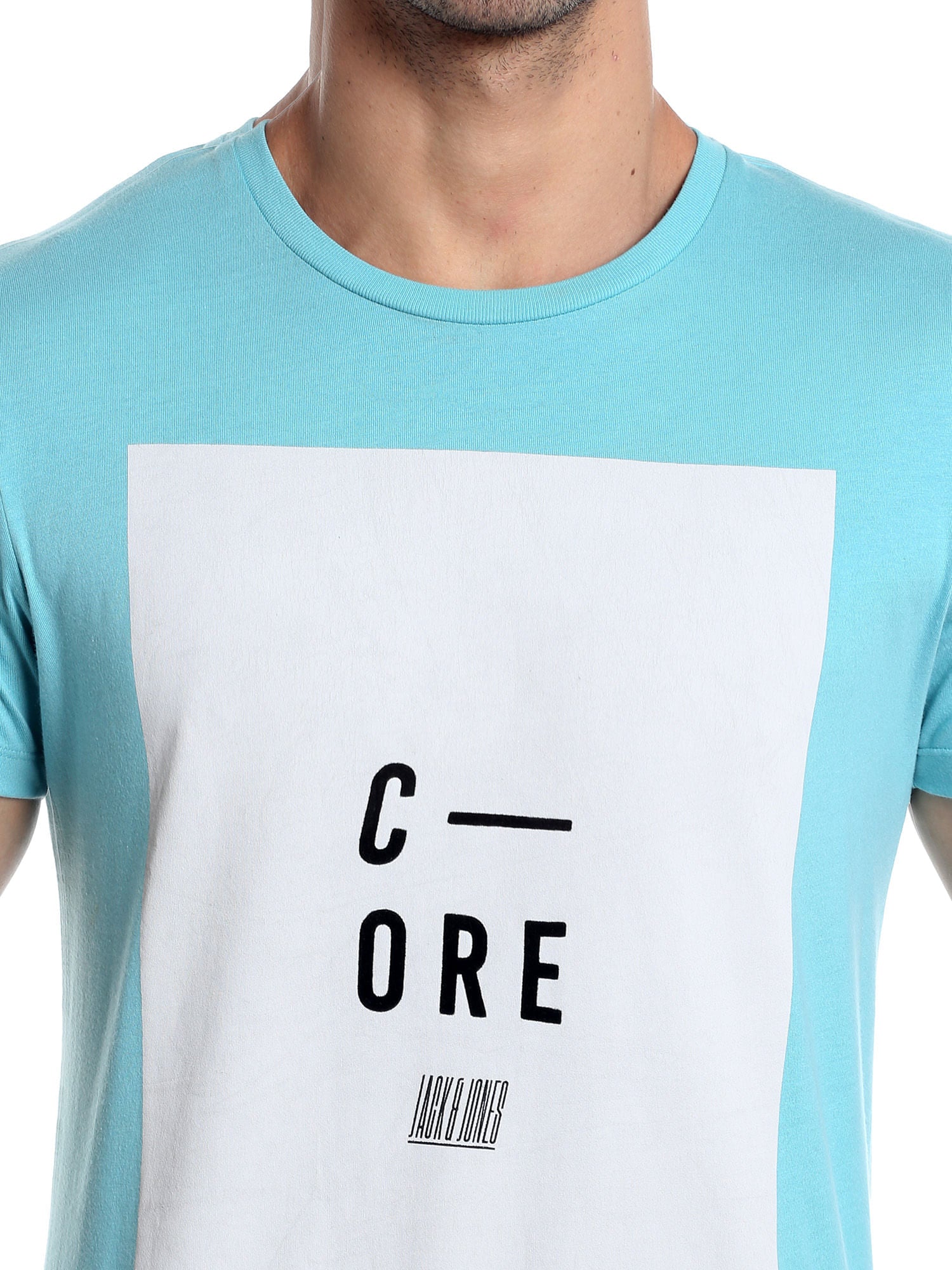 Aqua Blue Printed Slim Fit T-Shirt
