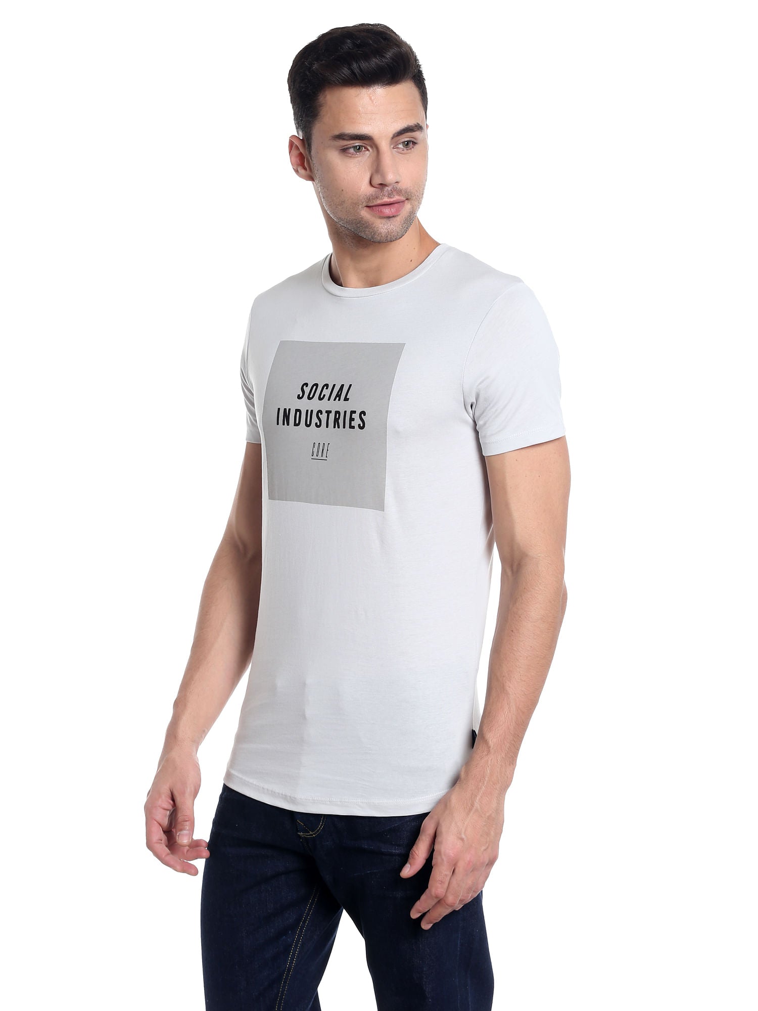 Grey Printed Slim Fit T-Shirt