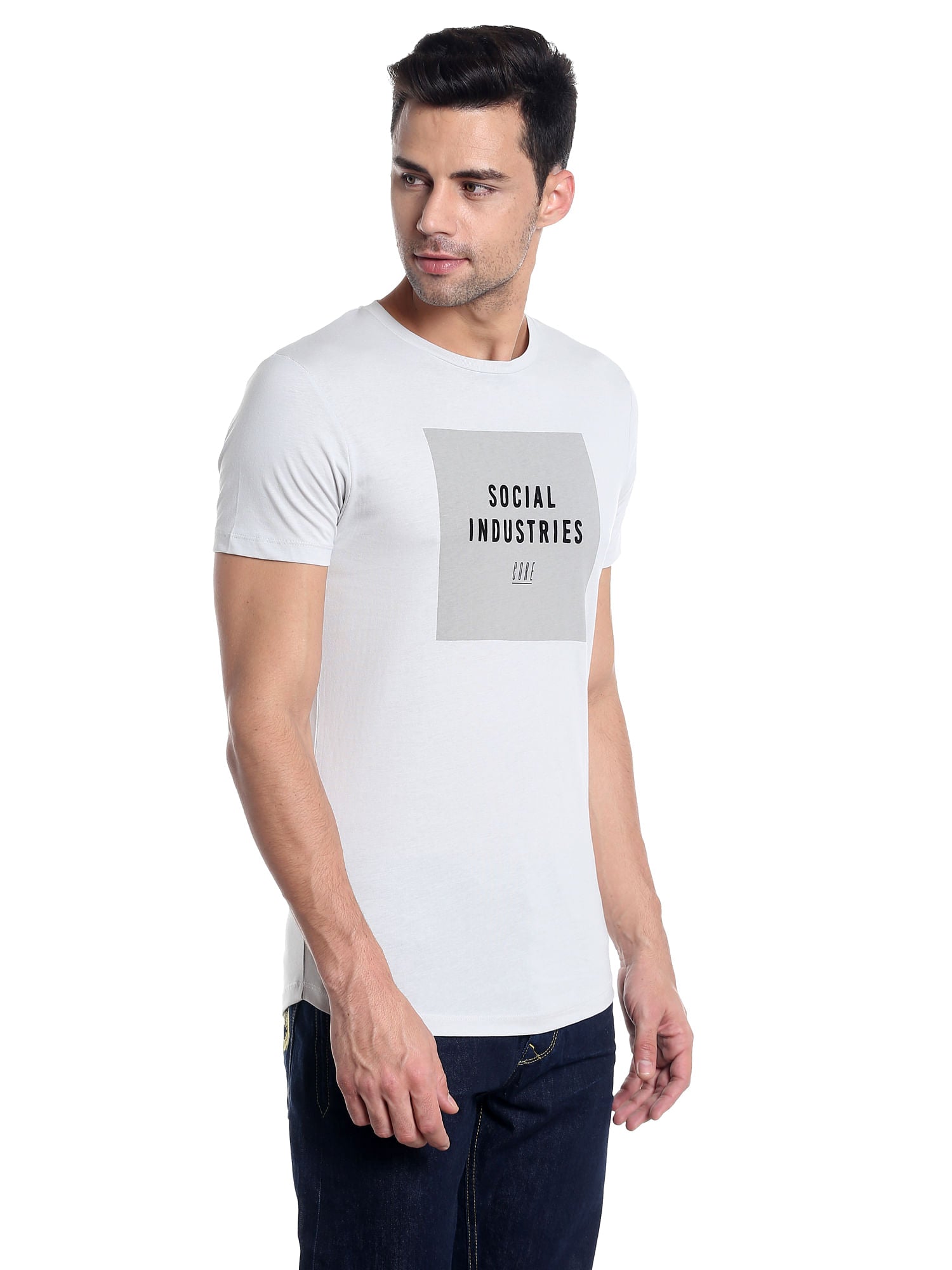 Grey Printed Slim Fit T-Shirt