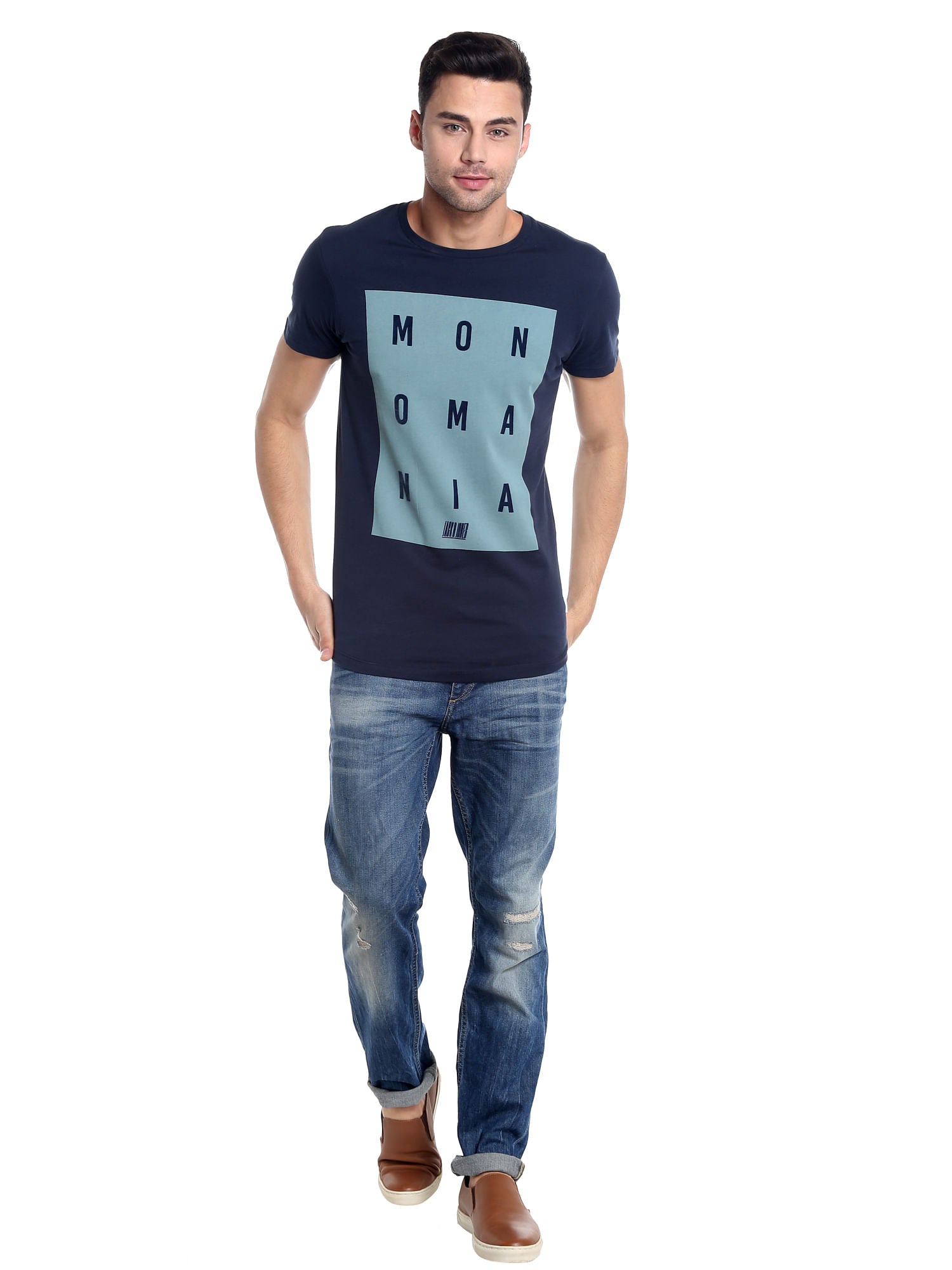 Dark Blue Printed Slim Fit T-Shirt