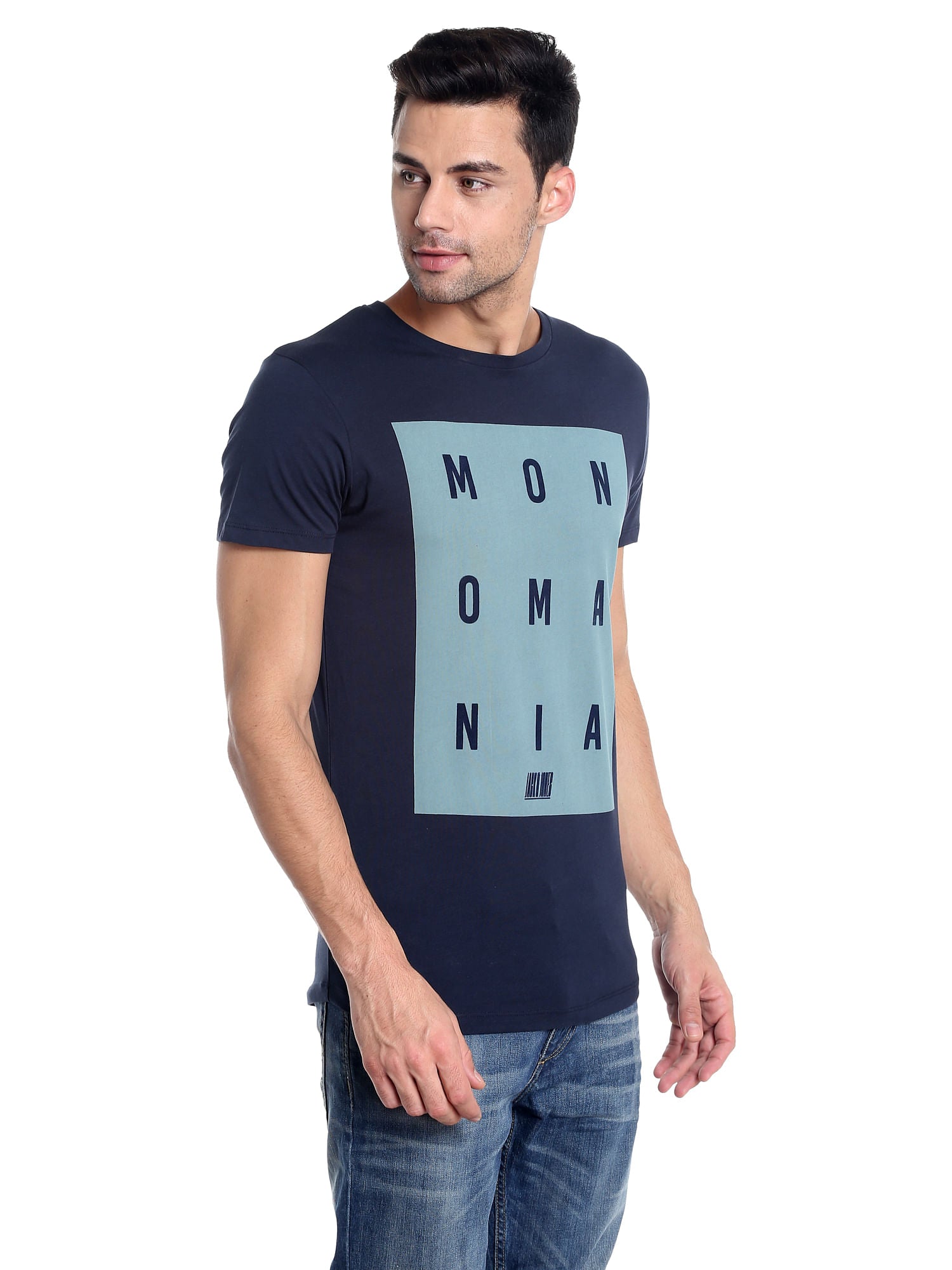 Dark Blue Printed Slim Fit T-Shirt