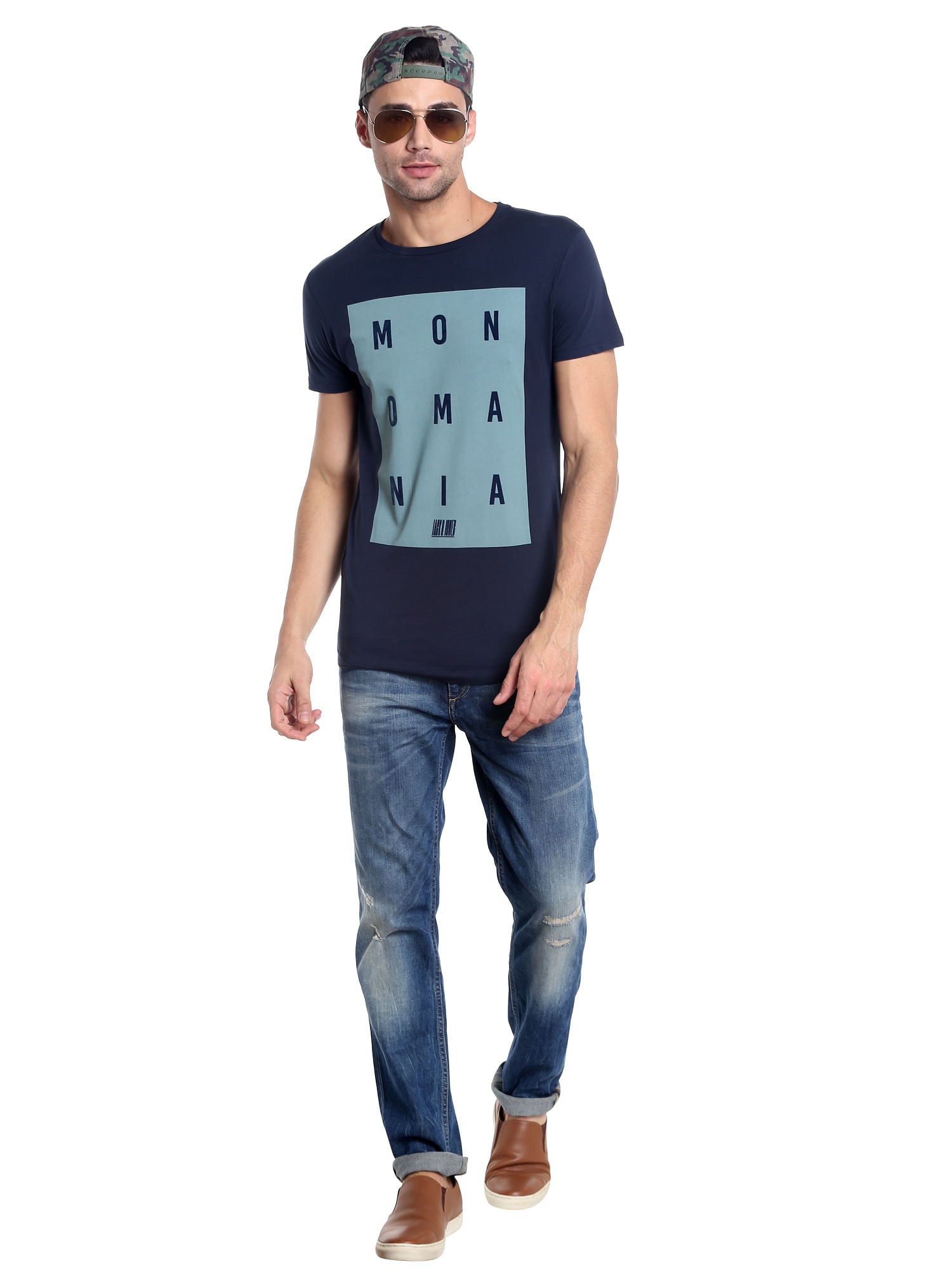 Dark Blue Printed Slim Fit T-Shirt