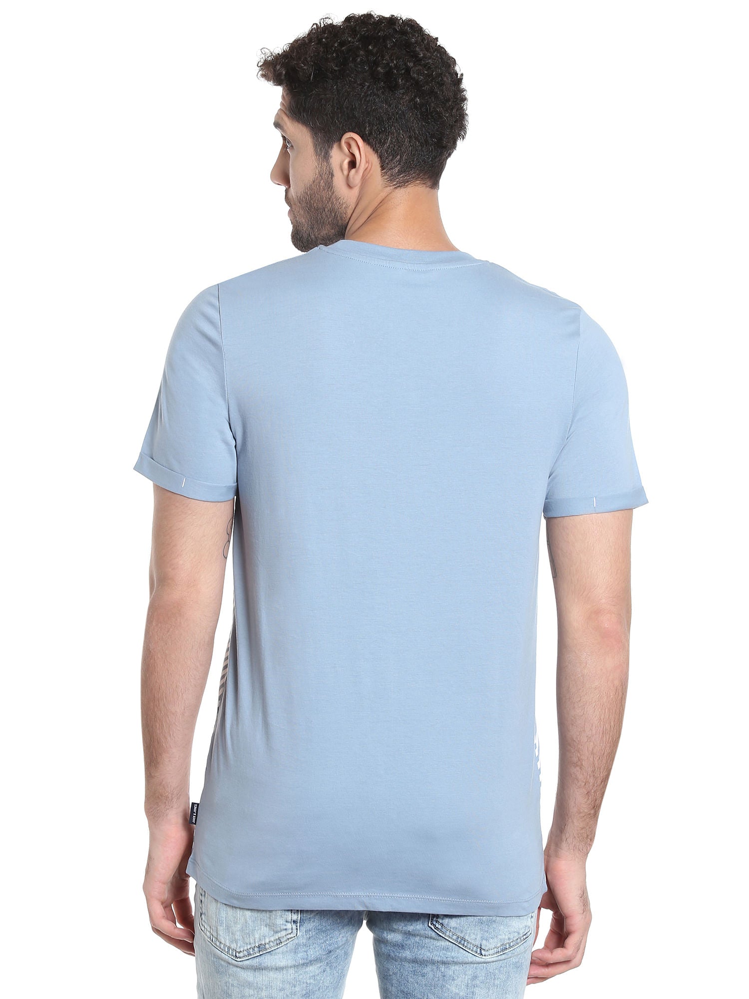 Light Blue Striped Crew Neck T-Shirt