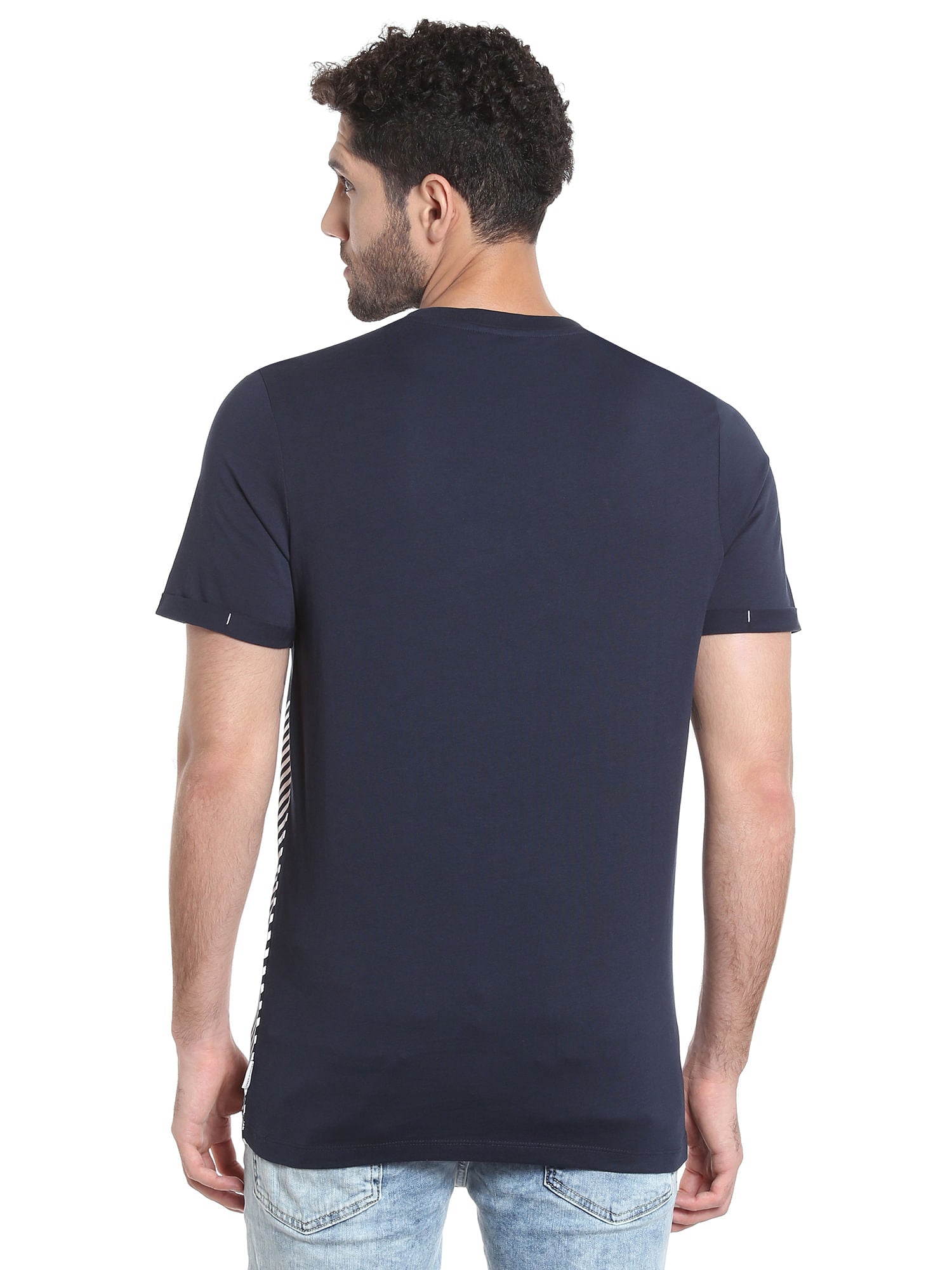 Dark Blue Striped Crew Neck T-Shirt