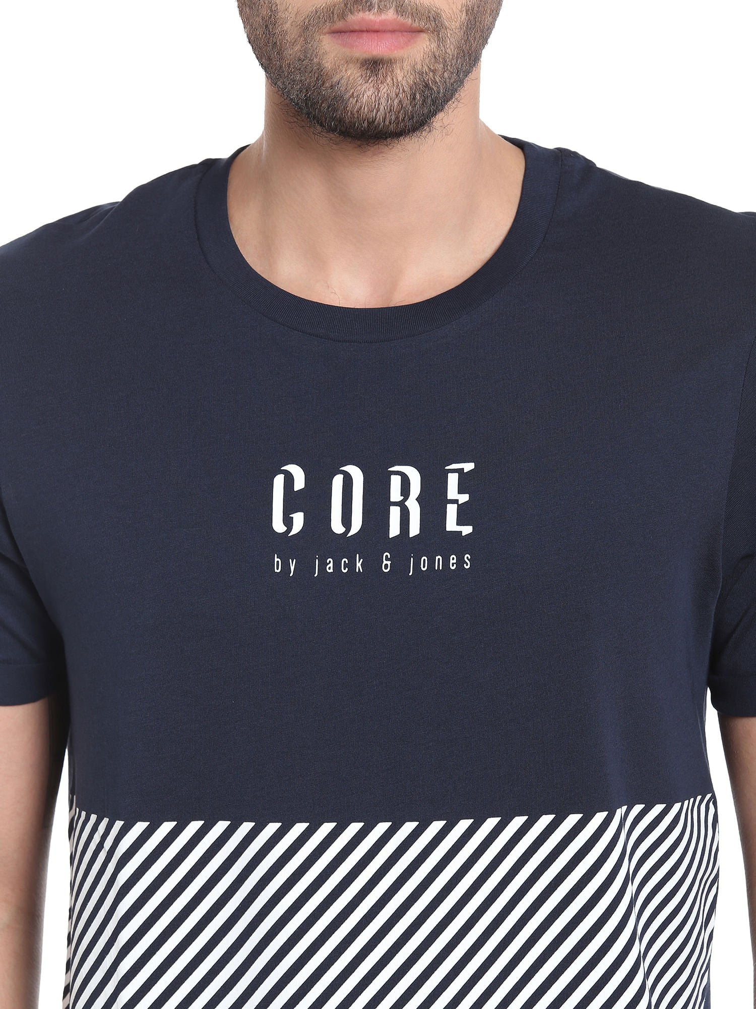 Dark Blue Striped Crew Neck T-Shirt
