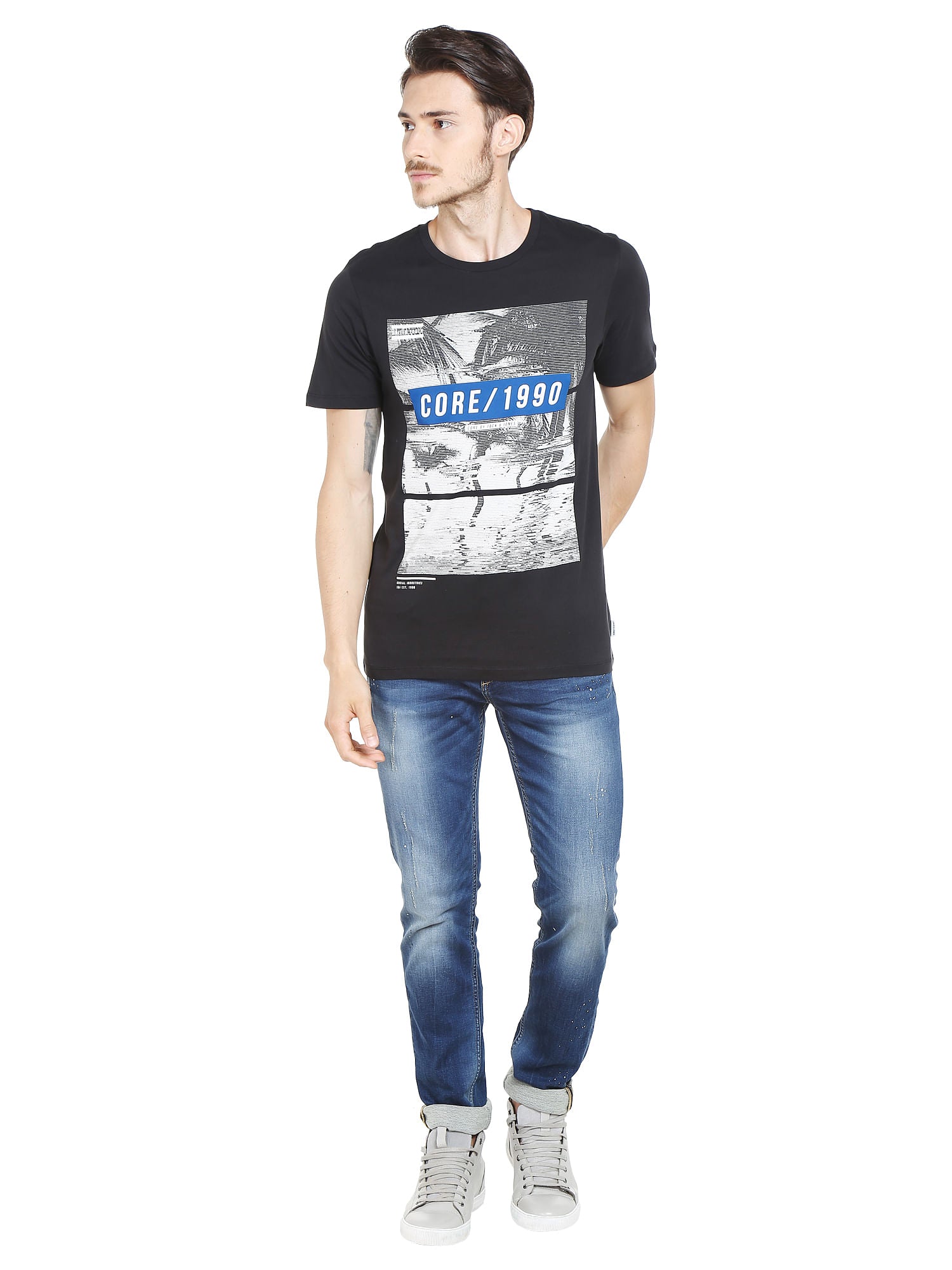 Graphic Print Black Crew Neck T-Shirt