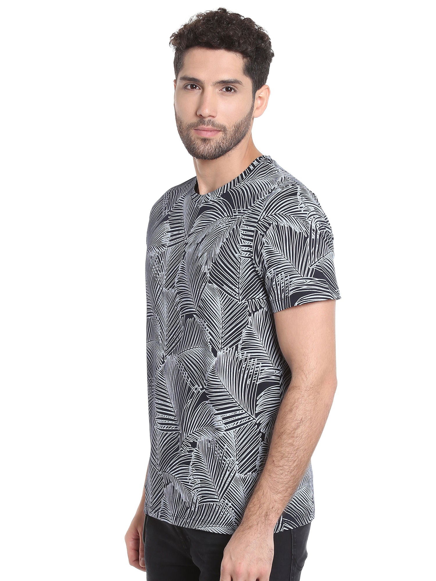 Dark Navy Abstract Print Crew Neck T-Shirt