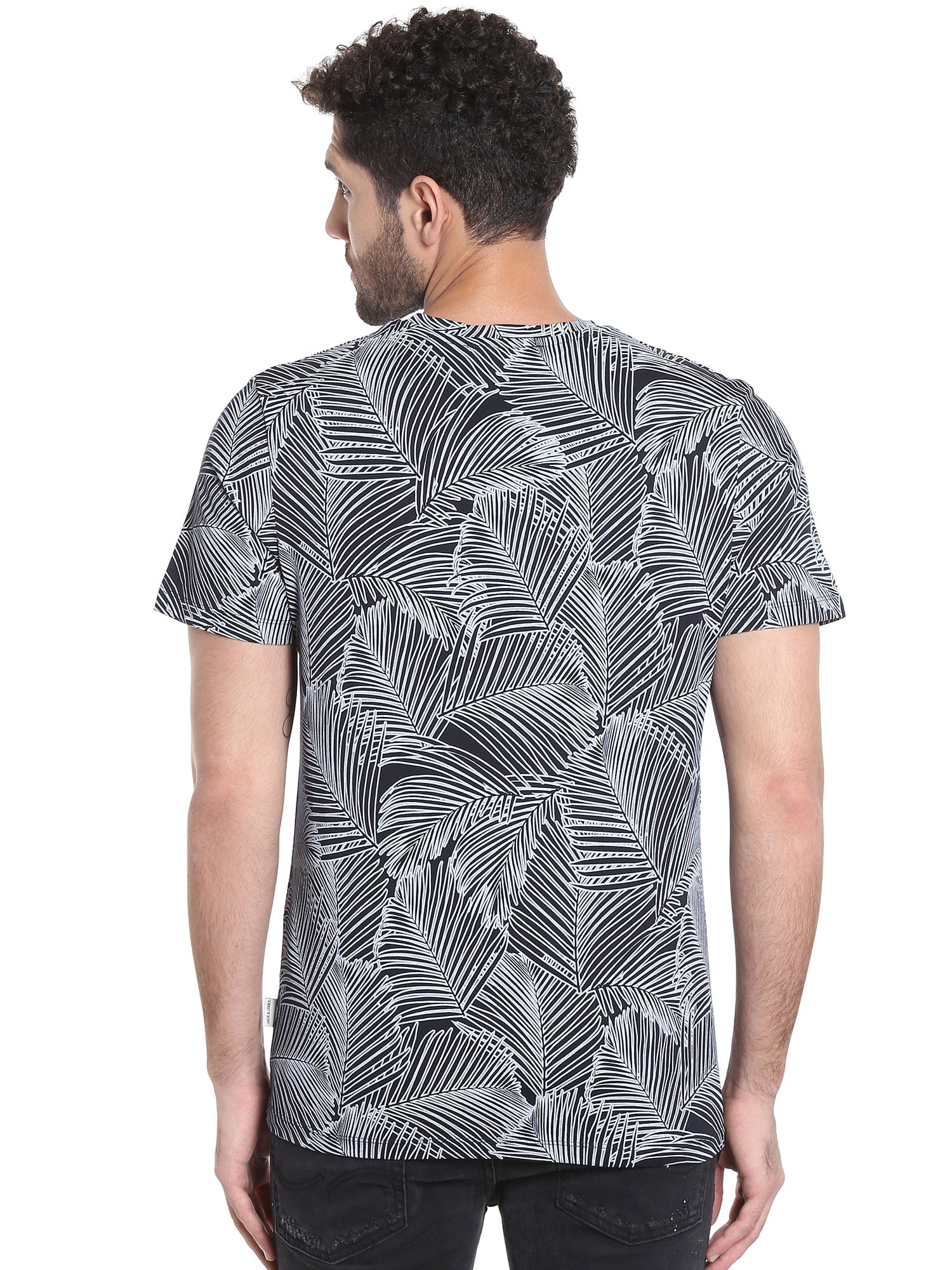 Dark Navy Abstract Print Crew Neck T-Shirt