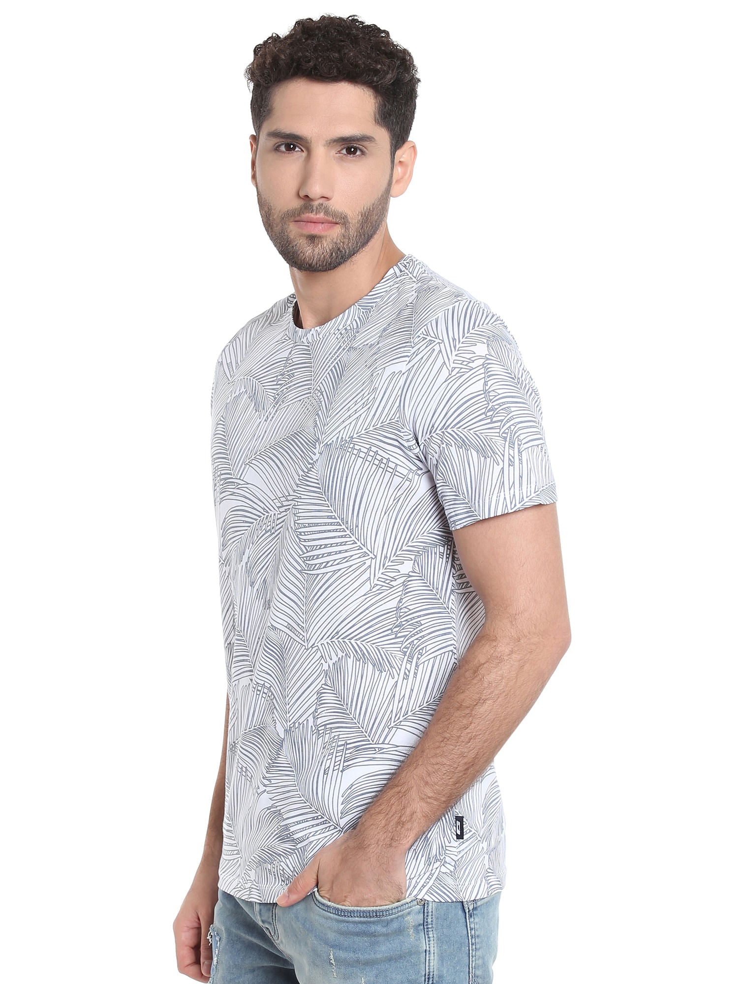 White Abstract Print Crew Neck T-Shirt