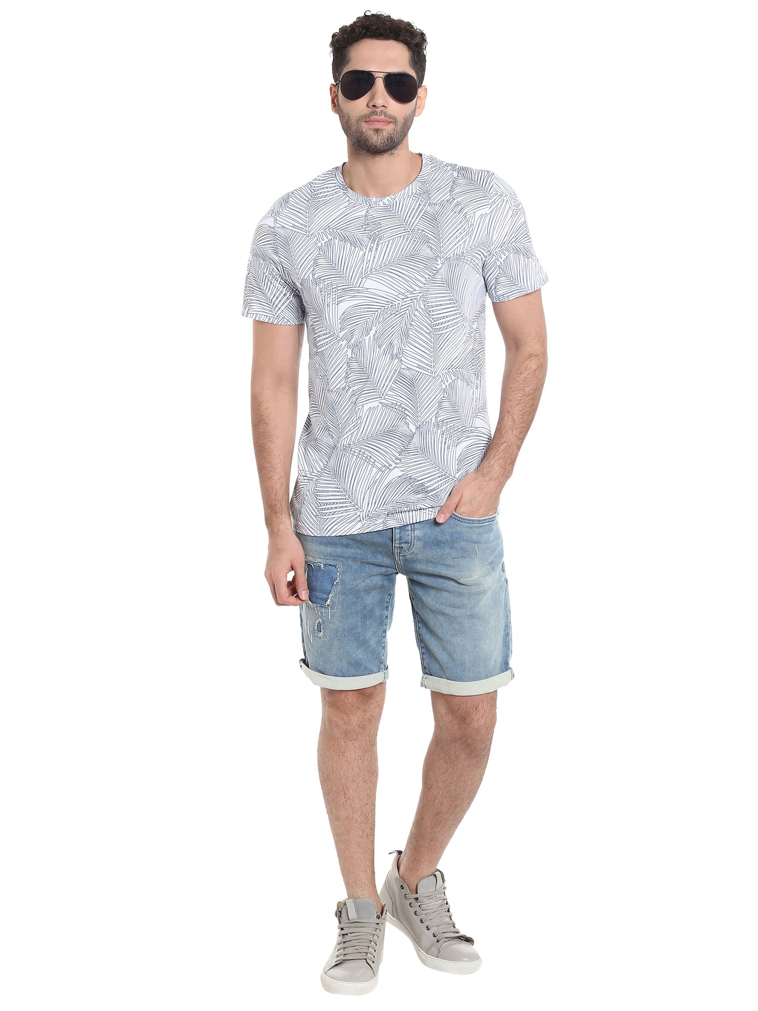 White Abstract Print Crew Neck T-Shirt