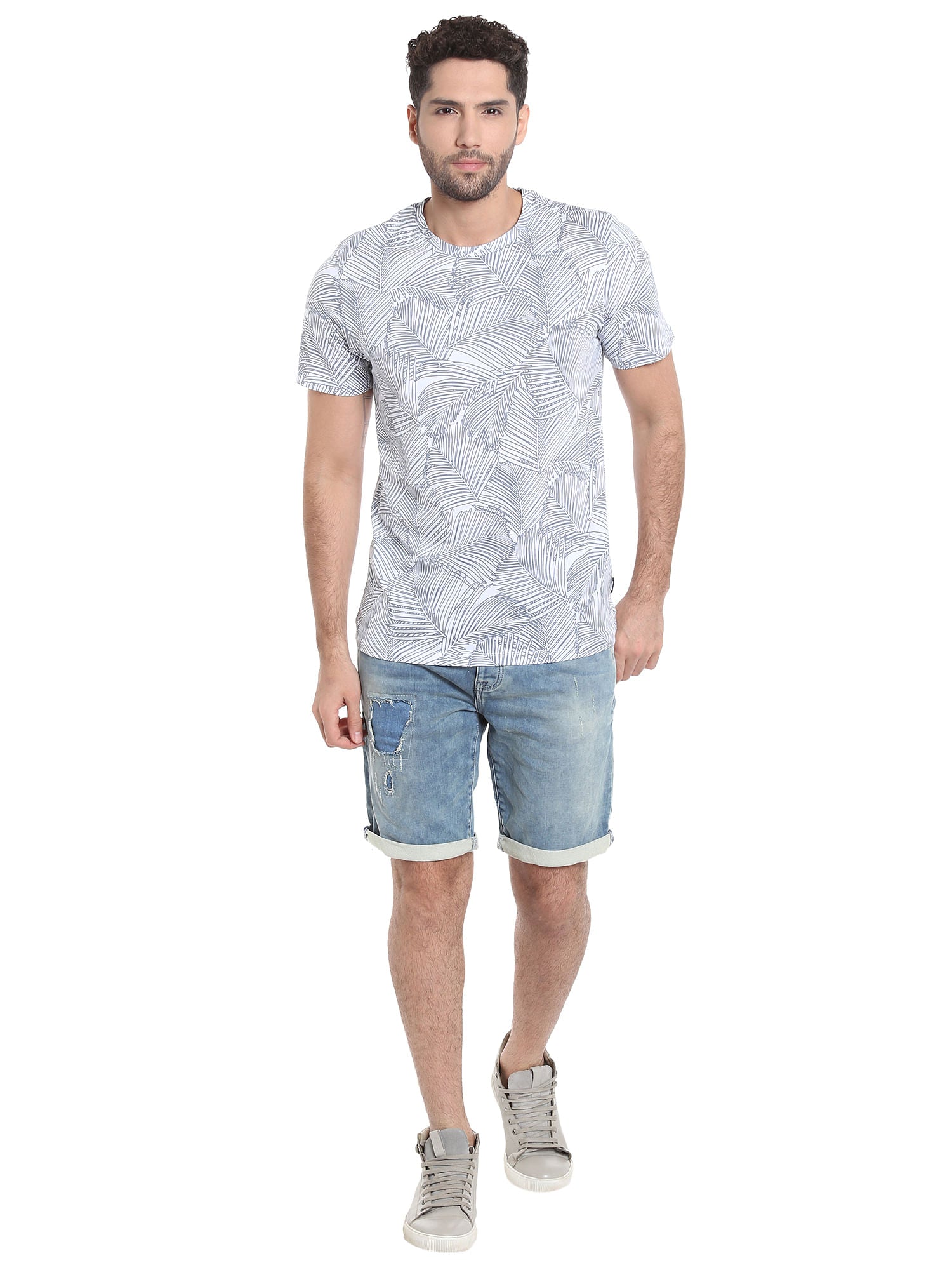 White Abstract Print Crew Neck T-Shirt