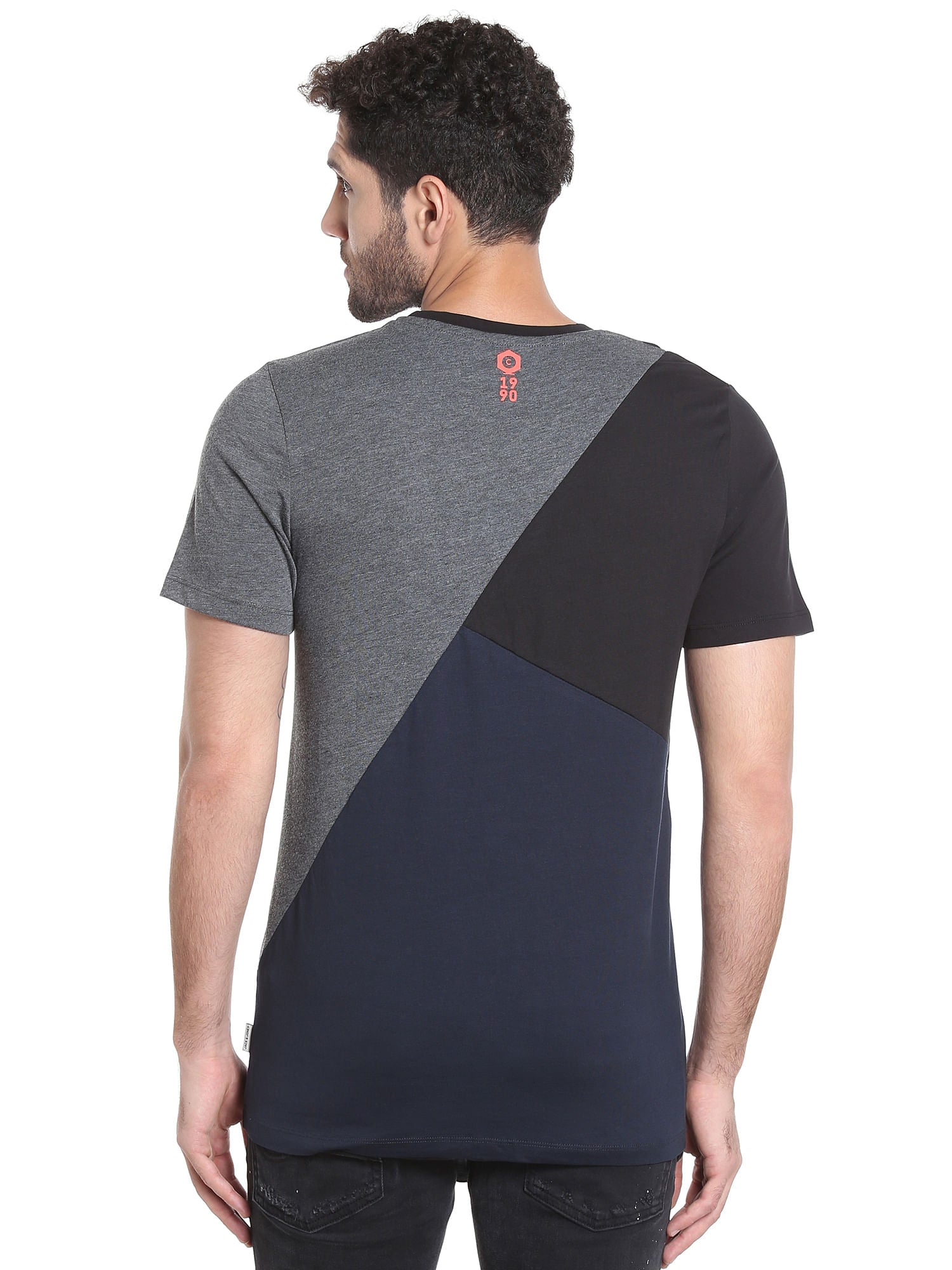 Black Colour Blocked Crew Neck T-Shirt