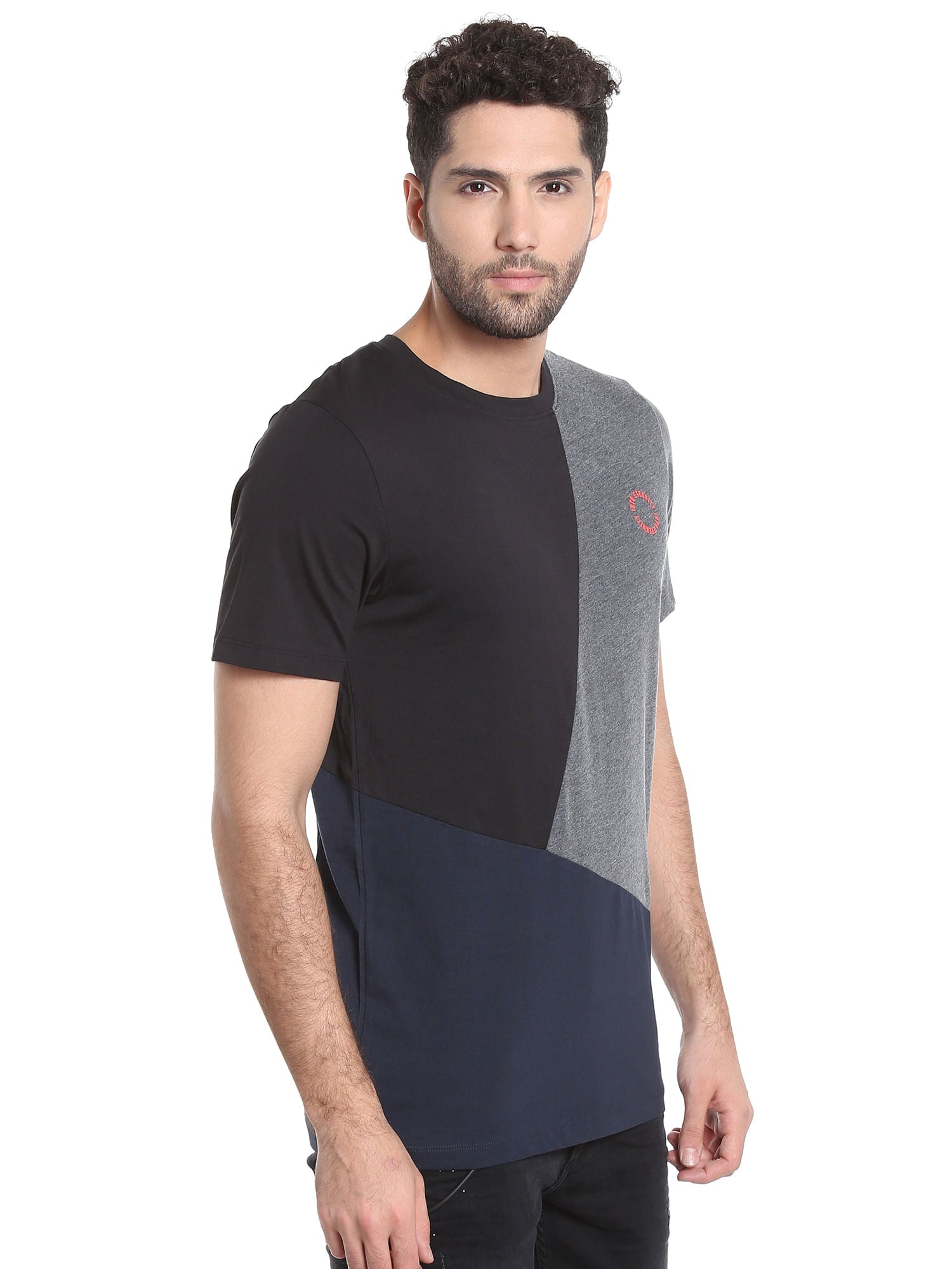 Black Colour Blocked Crew Neck T-Shirt