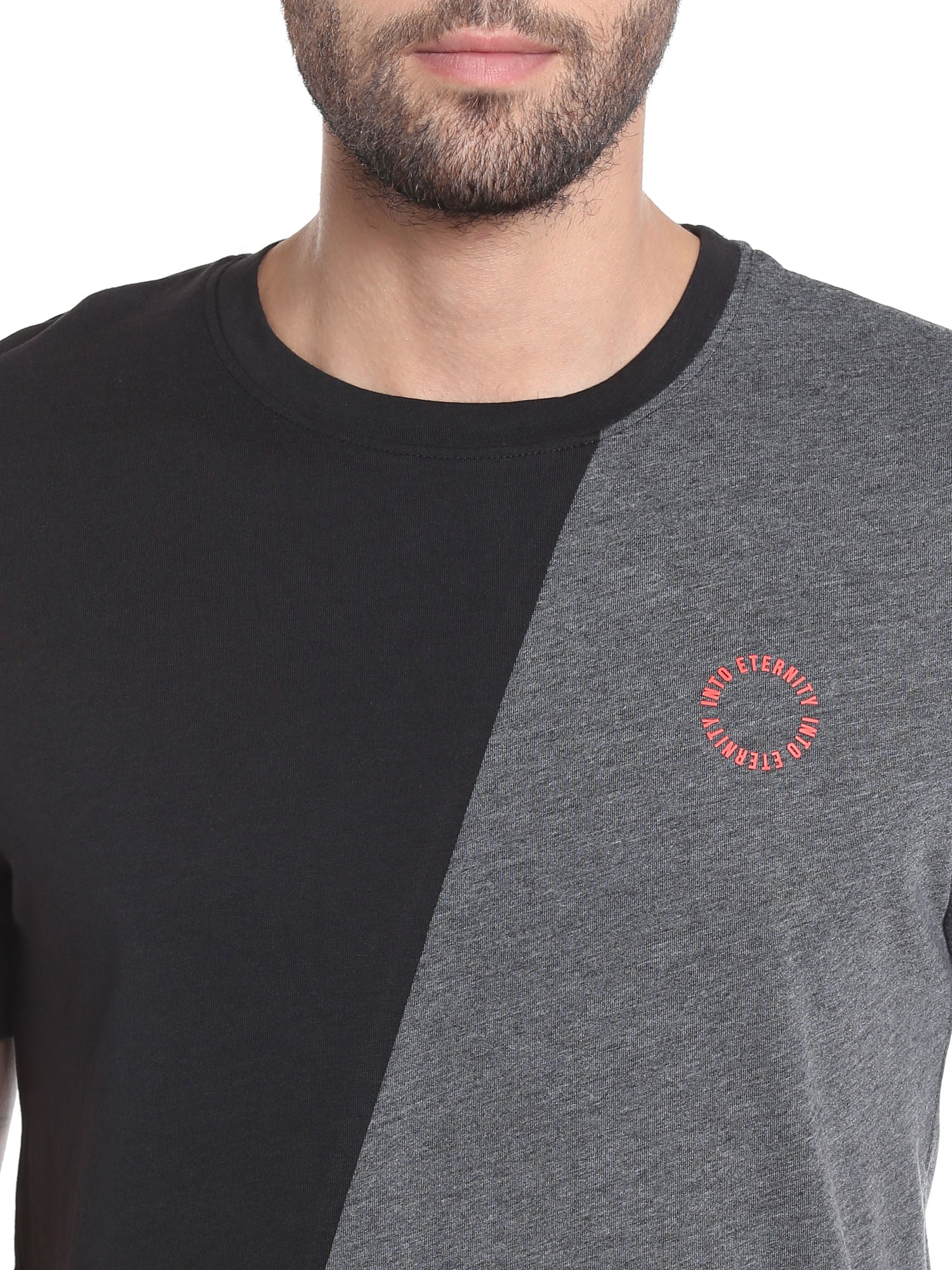 Black Colour Blocked Crew Neck T-Shirt