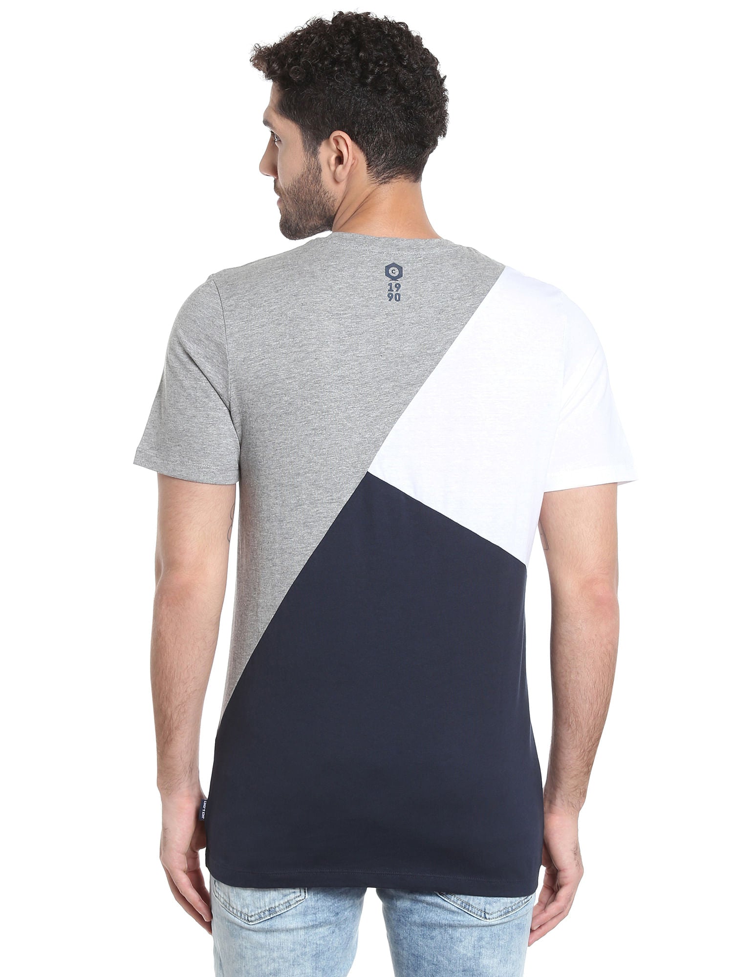 Light Grey Colour Blocked Crew Neck T-Shirt