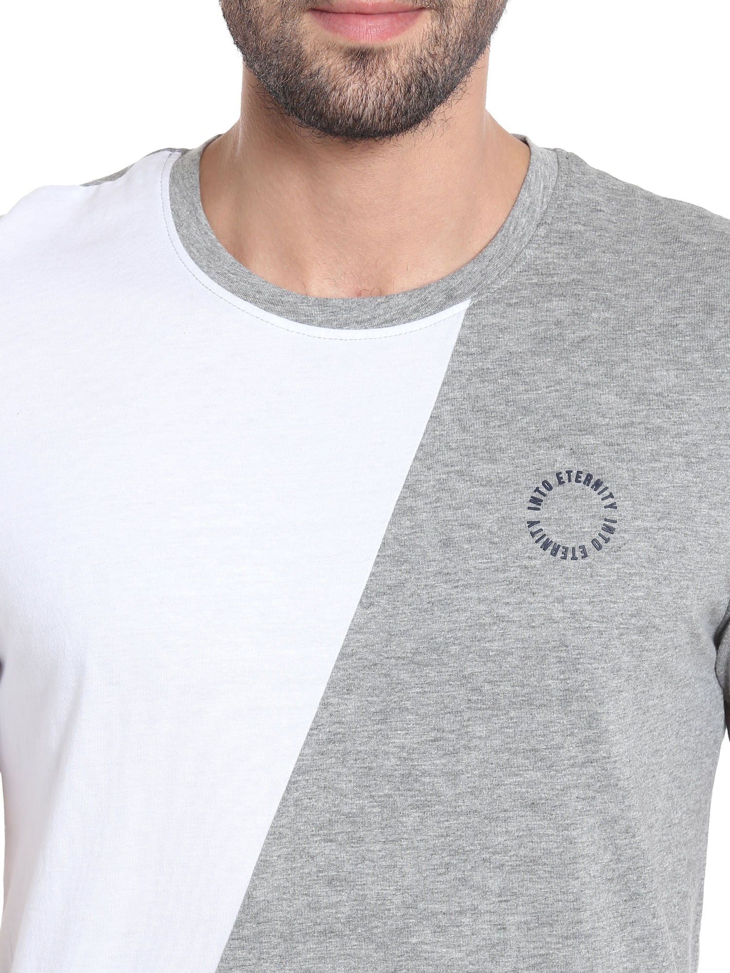Light Grey Colour Blocked Crew Neck T-Shirt