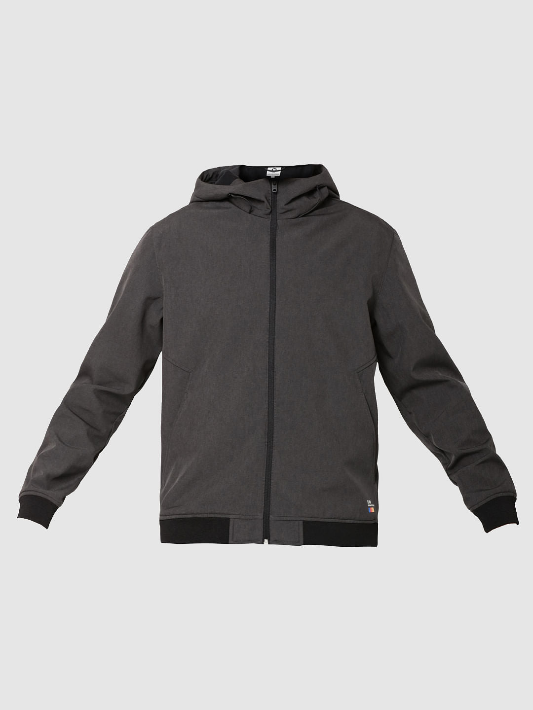 Grey Text Print Hooded Jacket