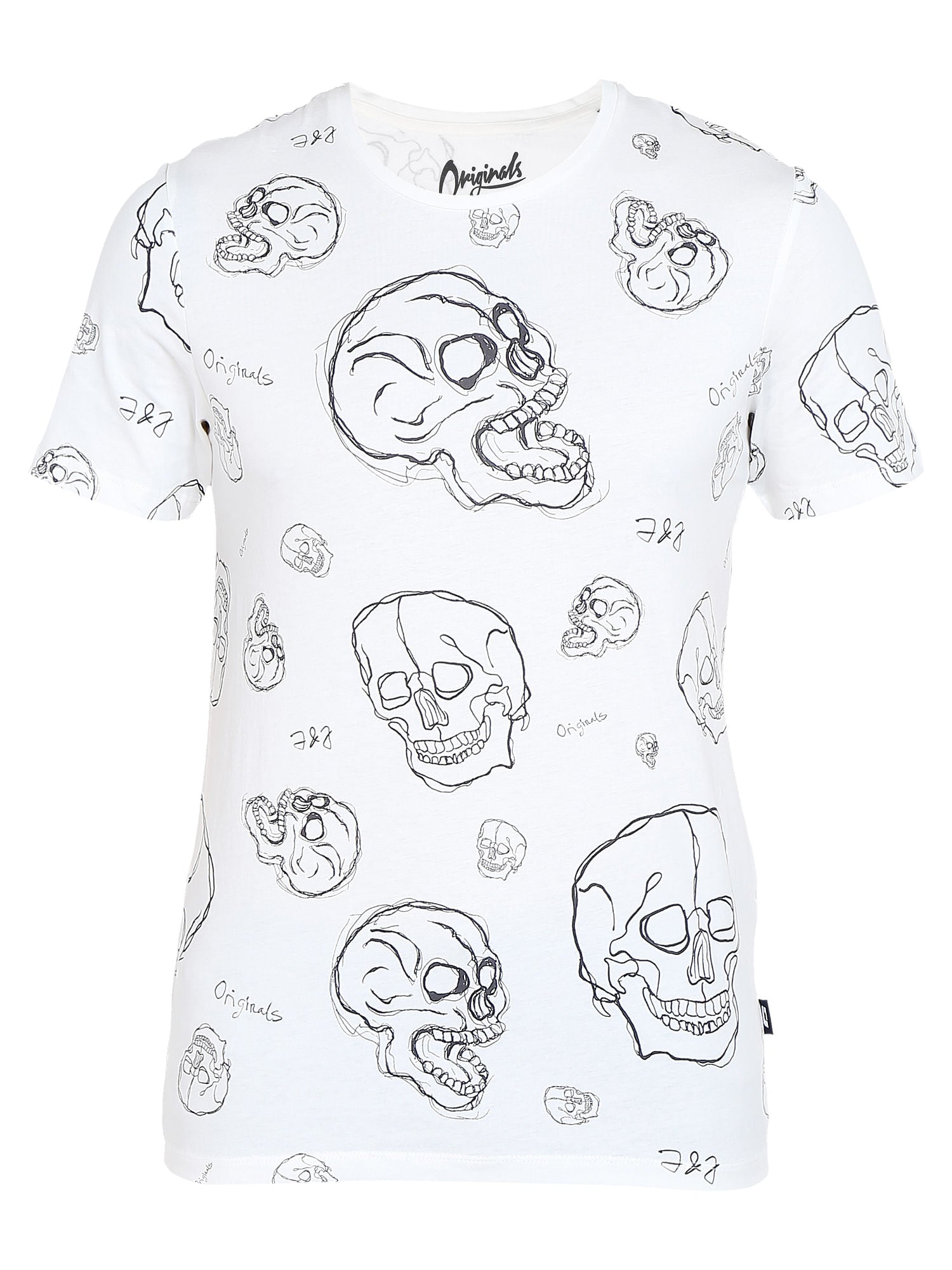 White Skull Print Crew Neck T-Shirt