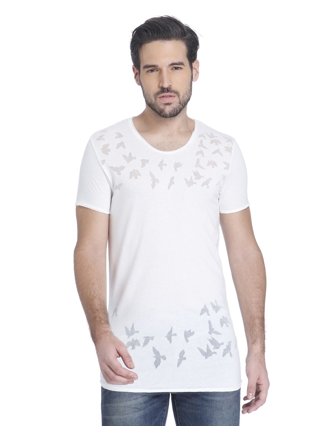 White Bird Print Slim Fit T-Shirt