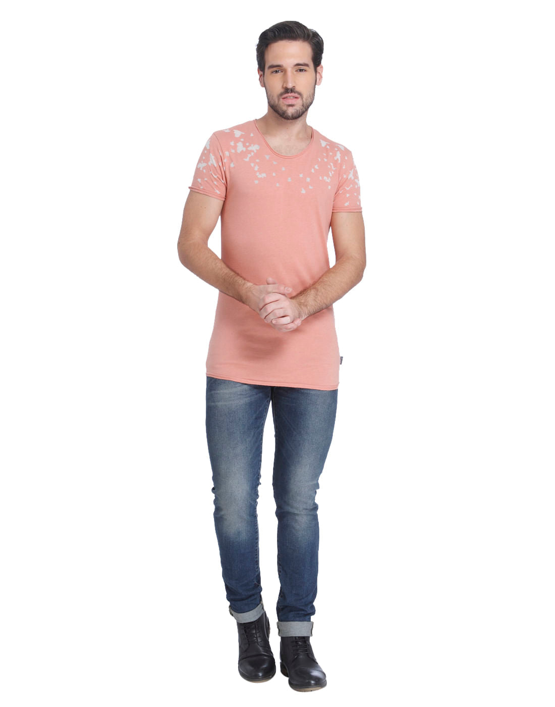 Peach Printed Slim Fit T-Shirt