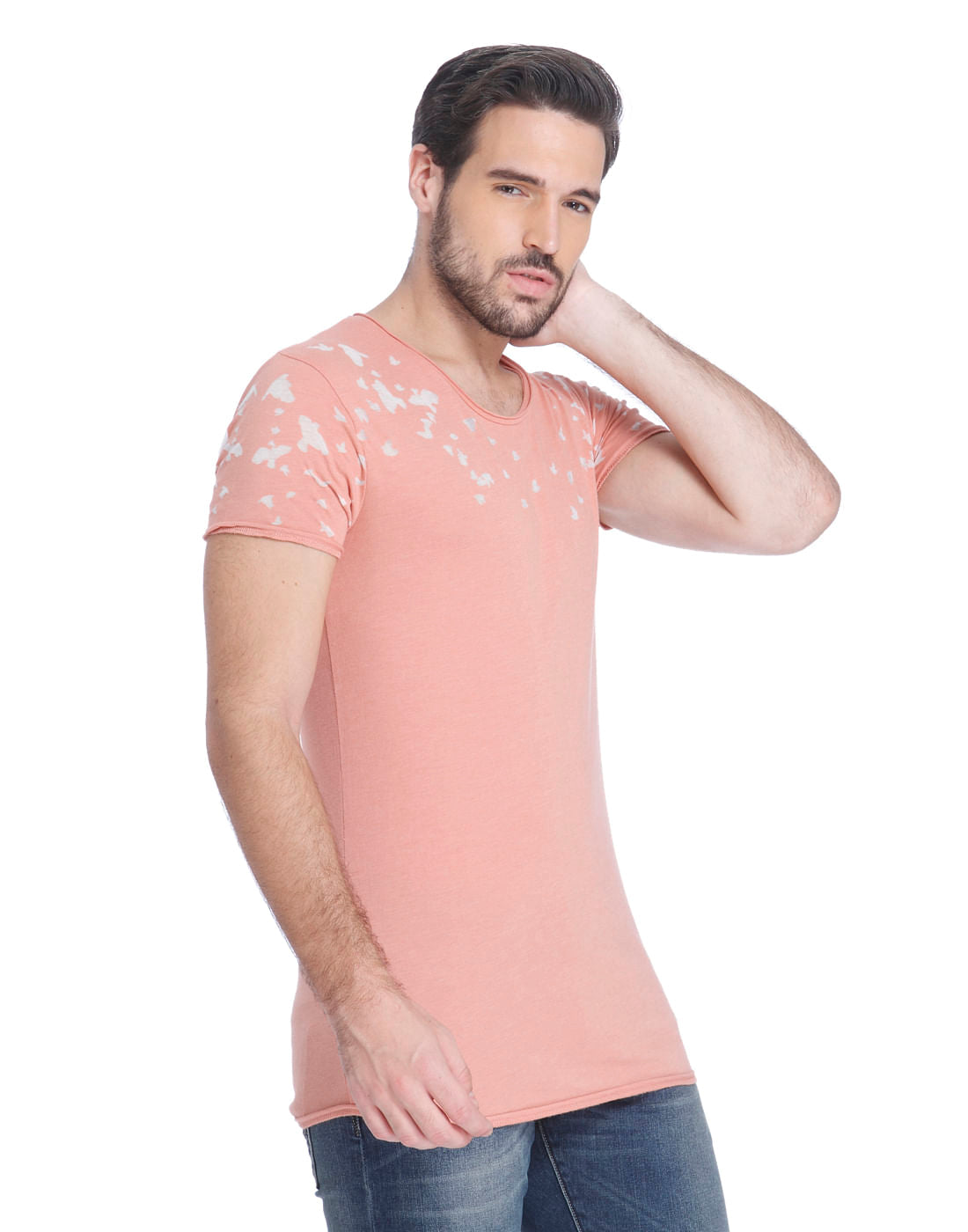 Peach Printed Slim Fit T-Shirt