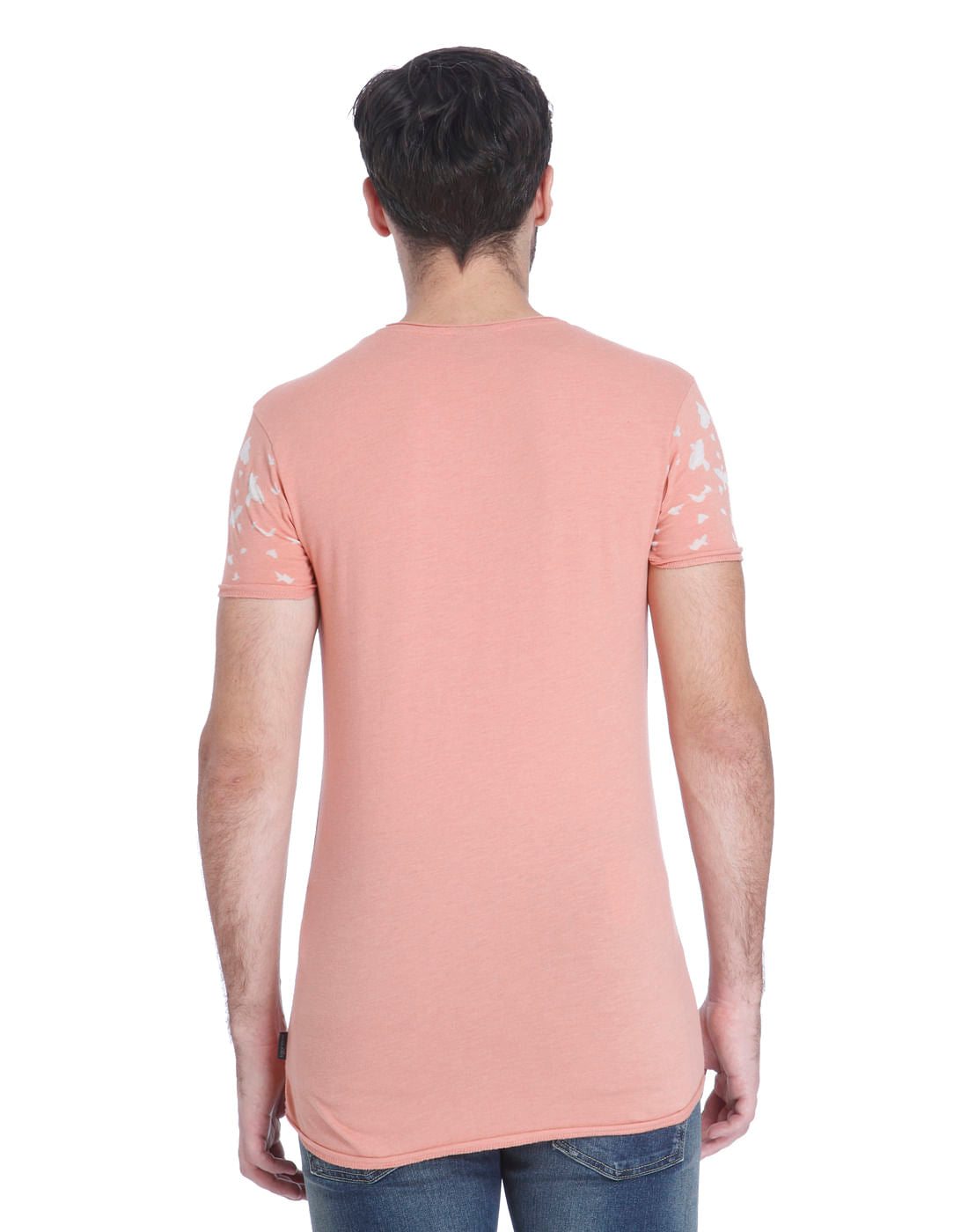 Peach Printed Slim Fit T-Shirt