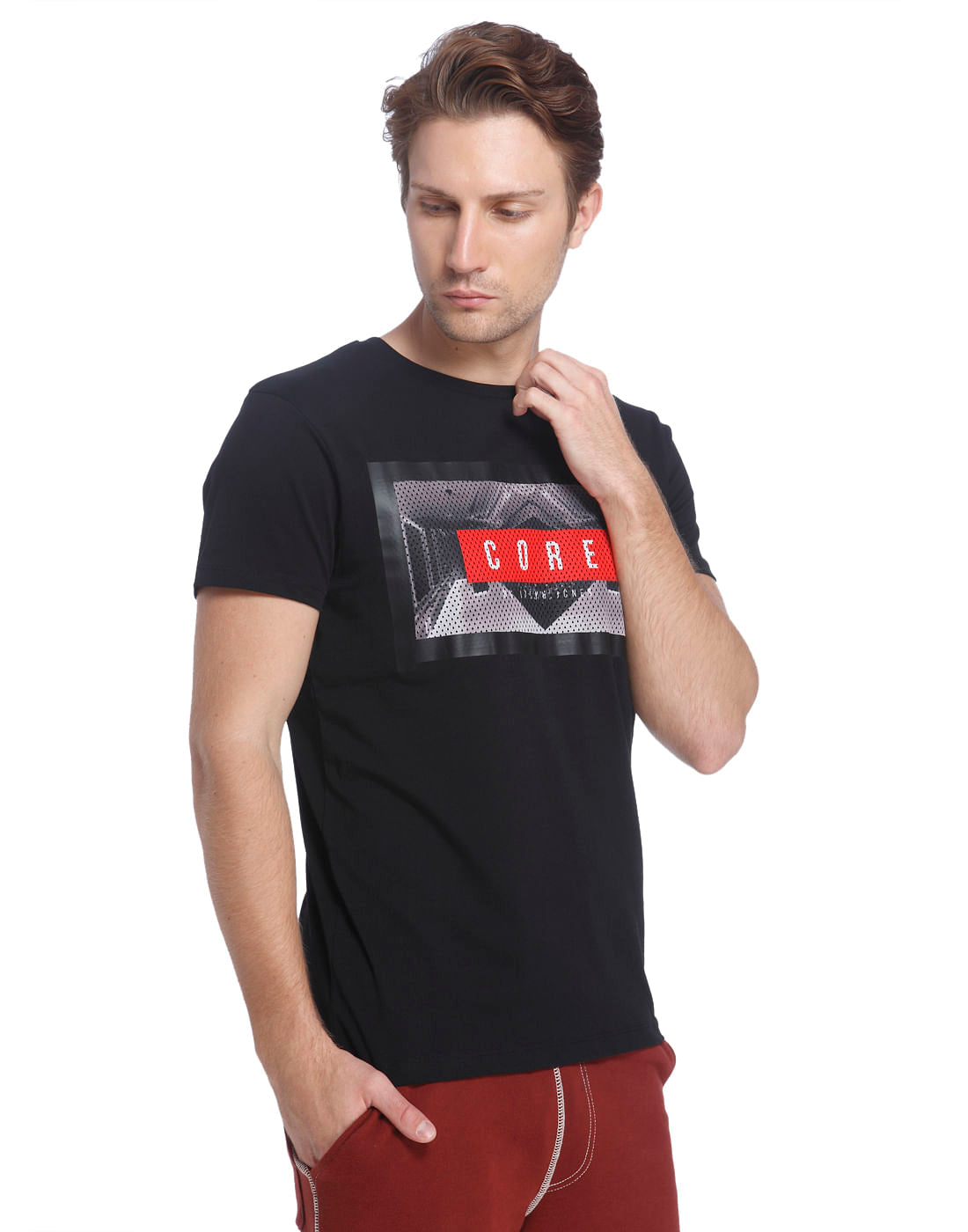 Black Graphic Print Crew Neck T-Shirt