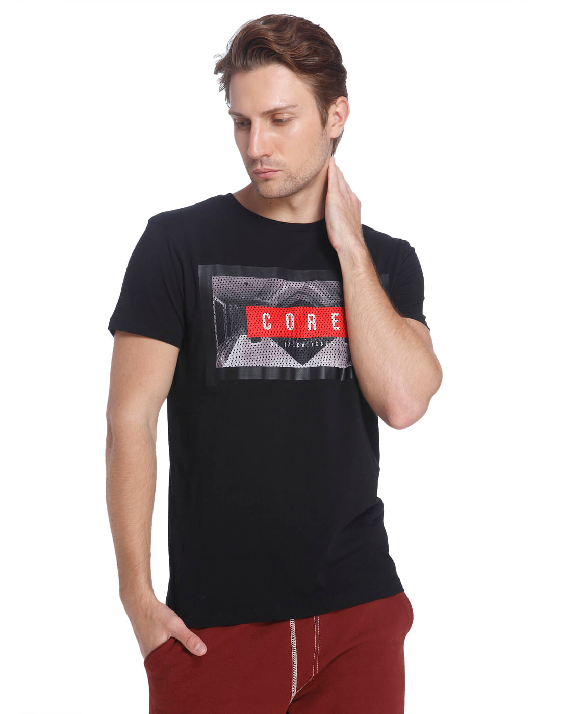 Black Graphic Print Crew Neck T-Shirt