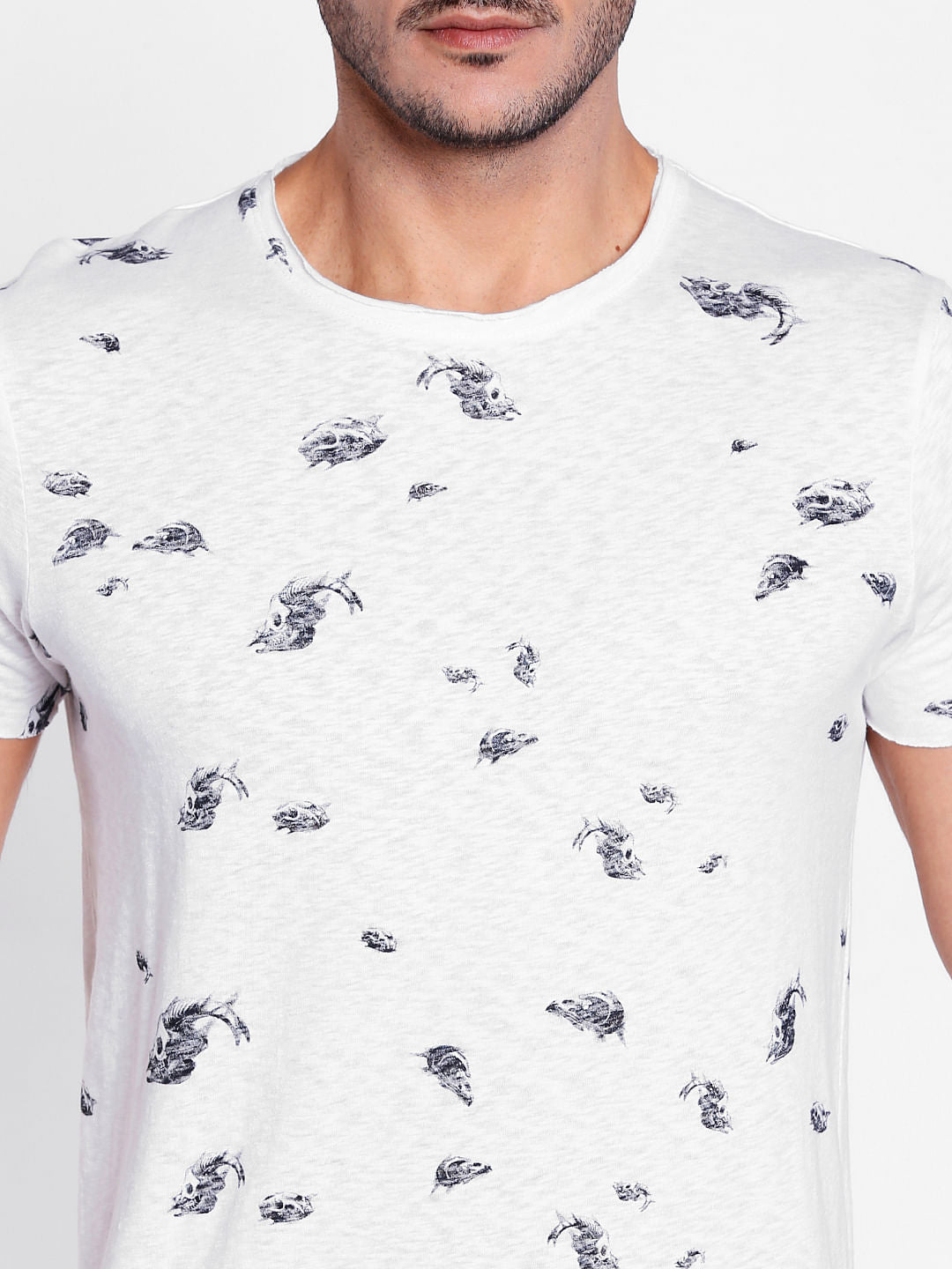 White Printed Crew Neck T-Shirt