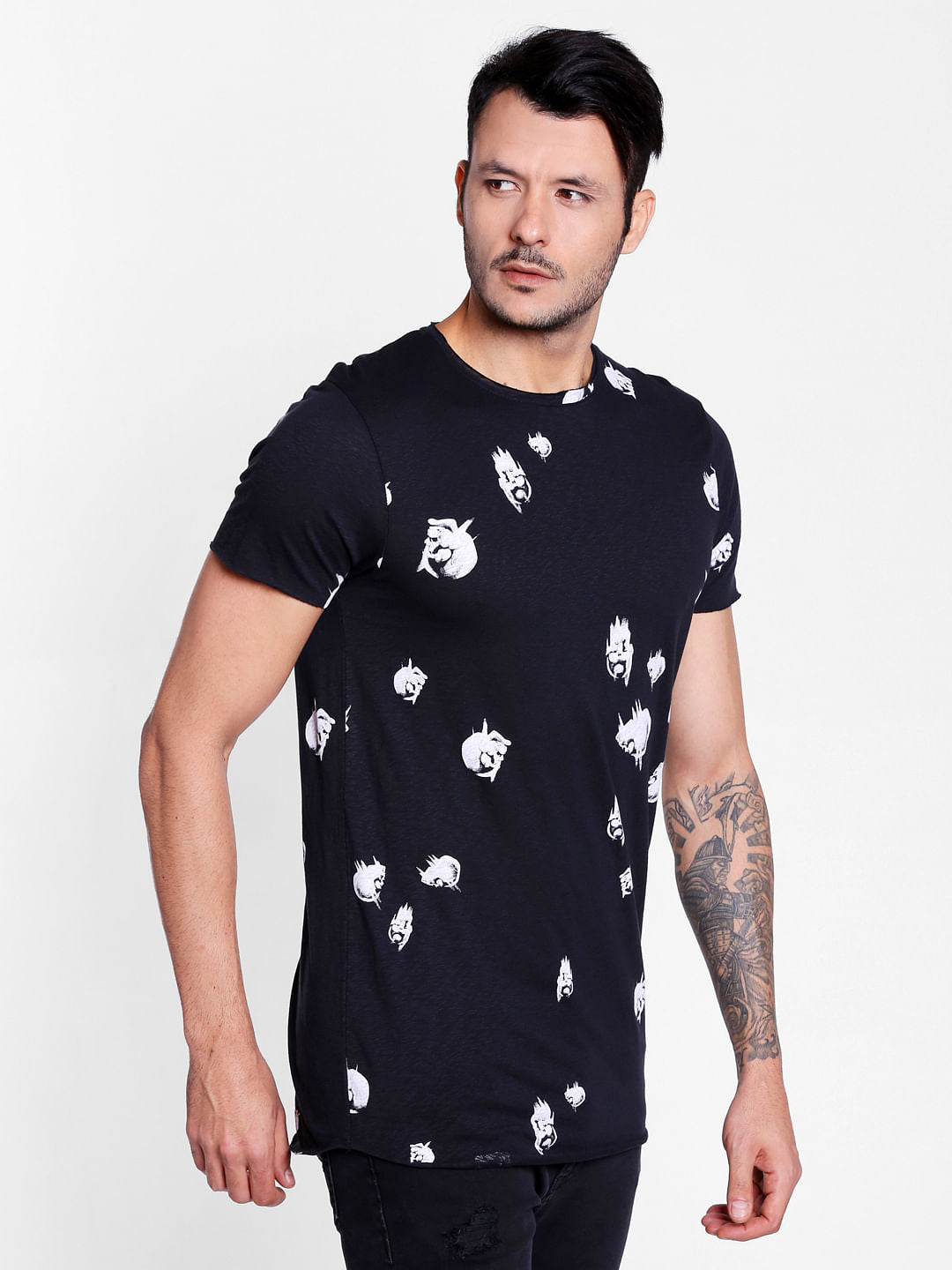 Black Printed Crew Neck T-Shirt