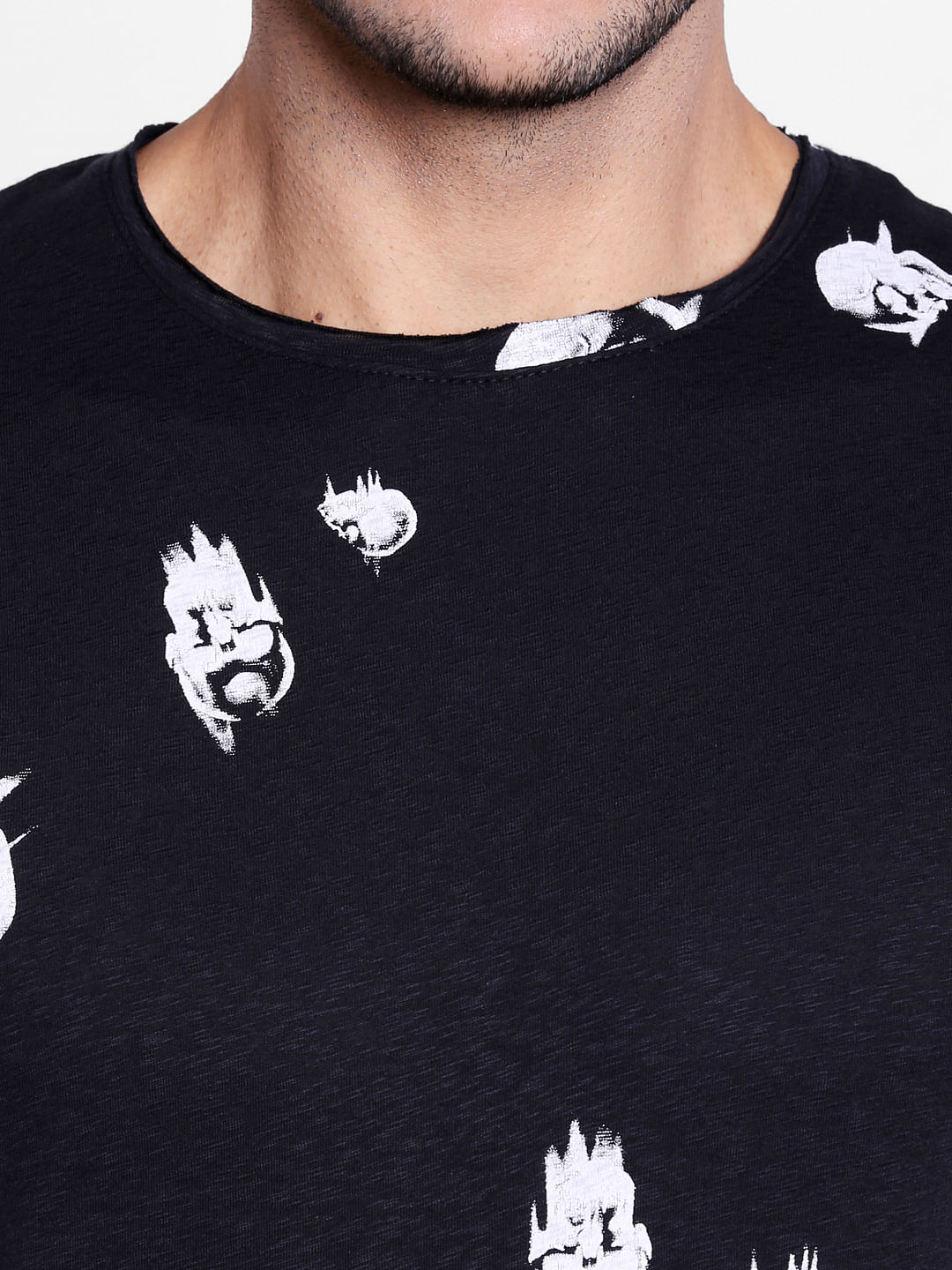 Black Printed Crew Neck T-Shirt
