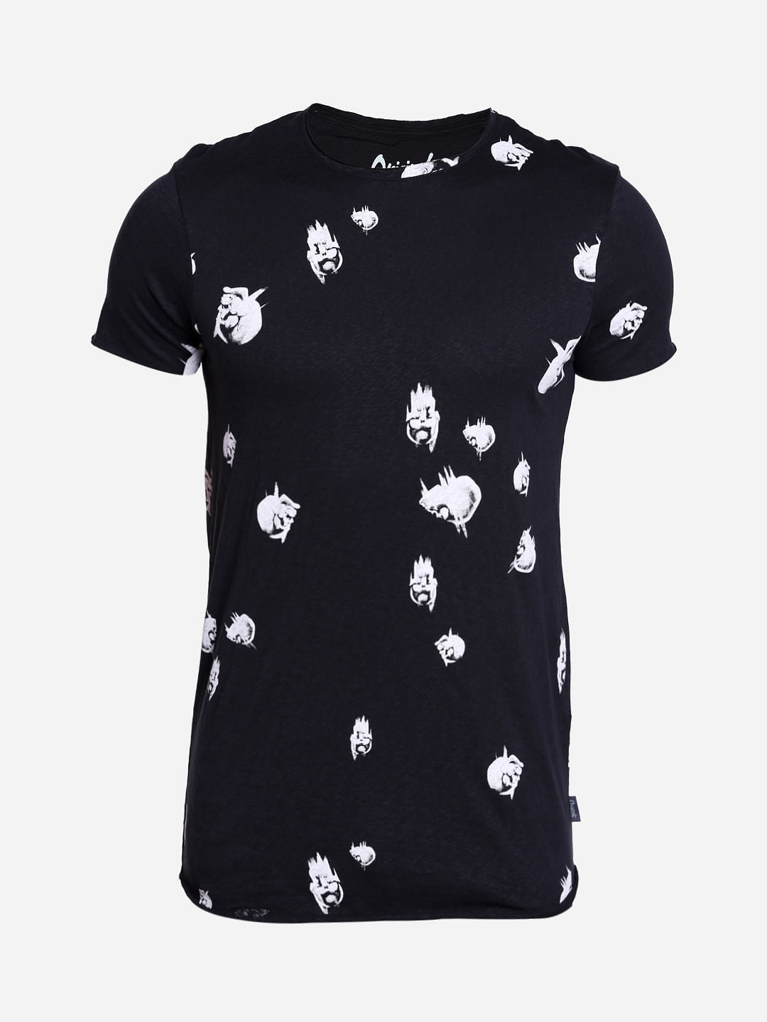 Black Printed Crew Neck T-Shirt