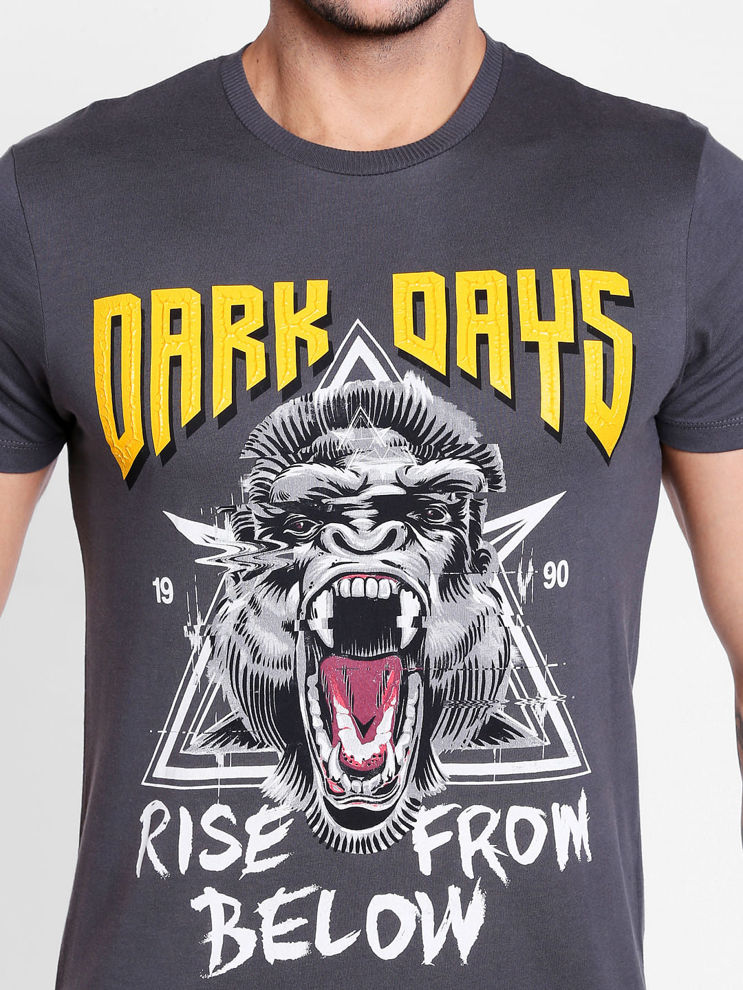 Grey Graphic Print Crew Neck T-Shirt