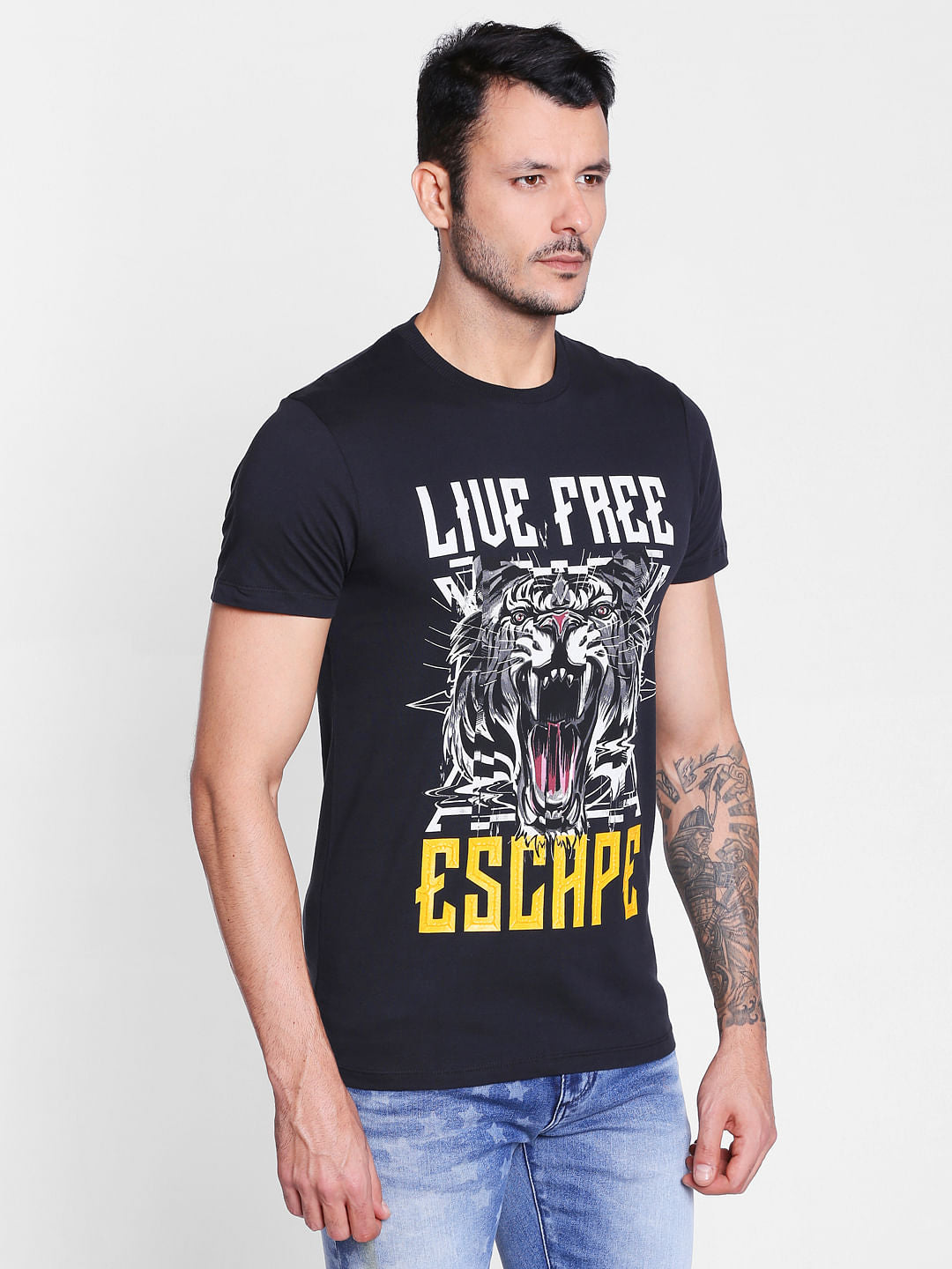 Black Graphic Print Crew Neck T-Shirt