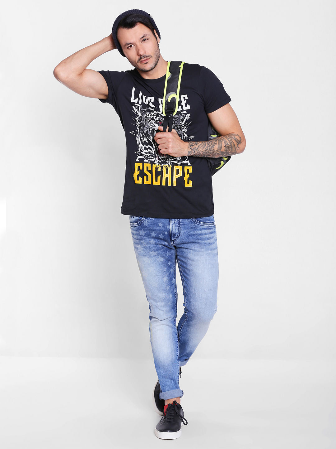 Black Graphic Print Crew Neck T-Shirt