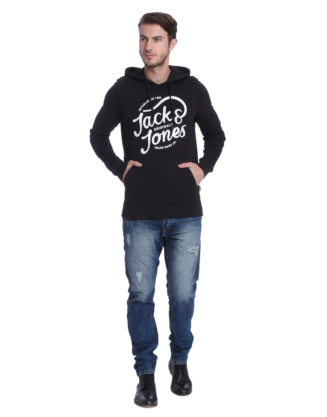 Black Logo Print Hoodie Sweatshirt