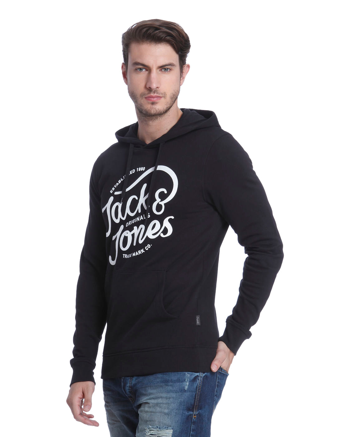 Black Logo Print Hoodie Sweatshirt