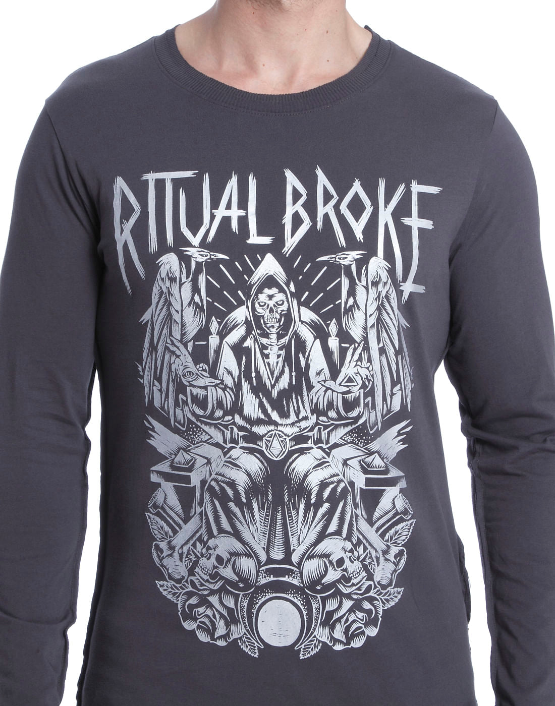 Dull Grey Graphic Print Crew Neck T-Shirt