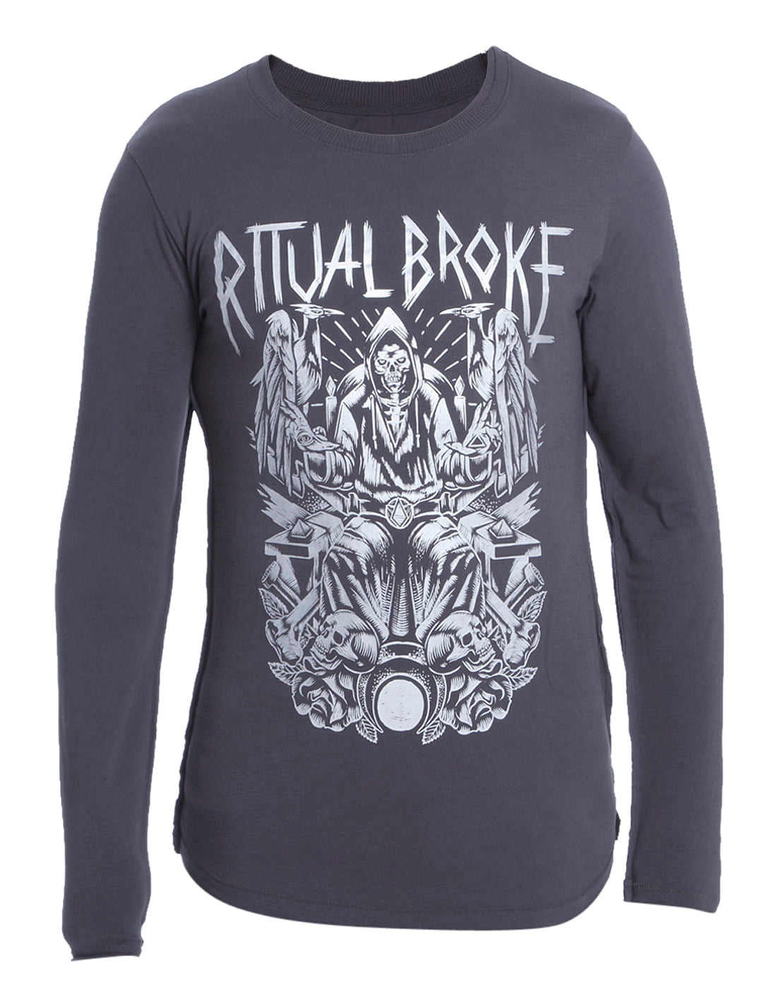 Dull Grey Graphic Print Crew Neck T-Shirt