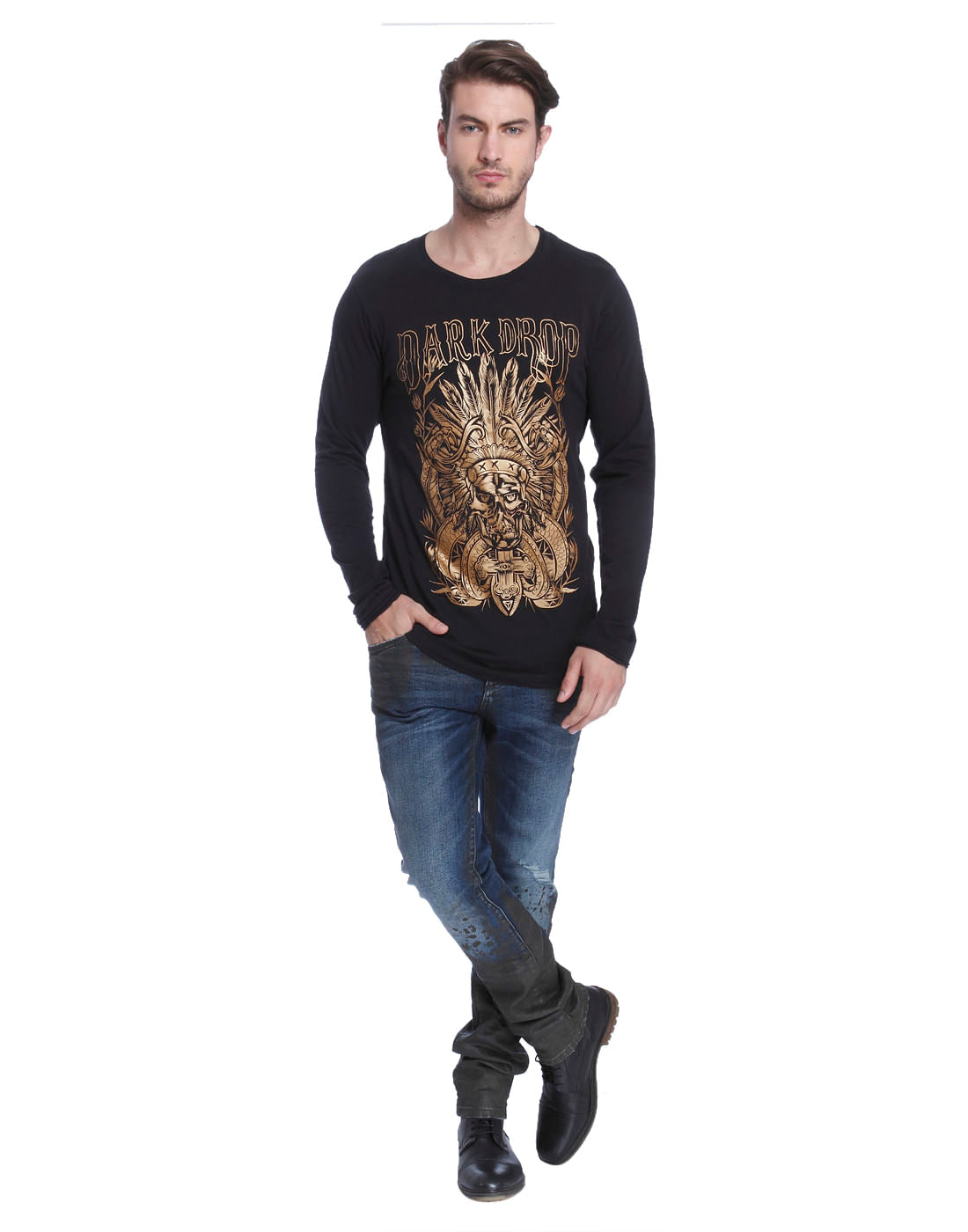 Black Graphic Print Crew Neck T-Shirt