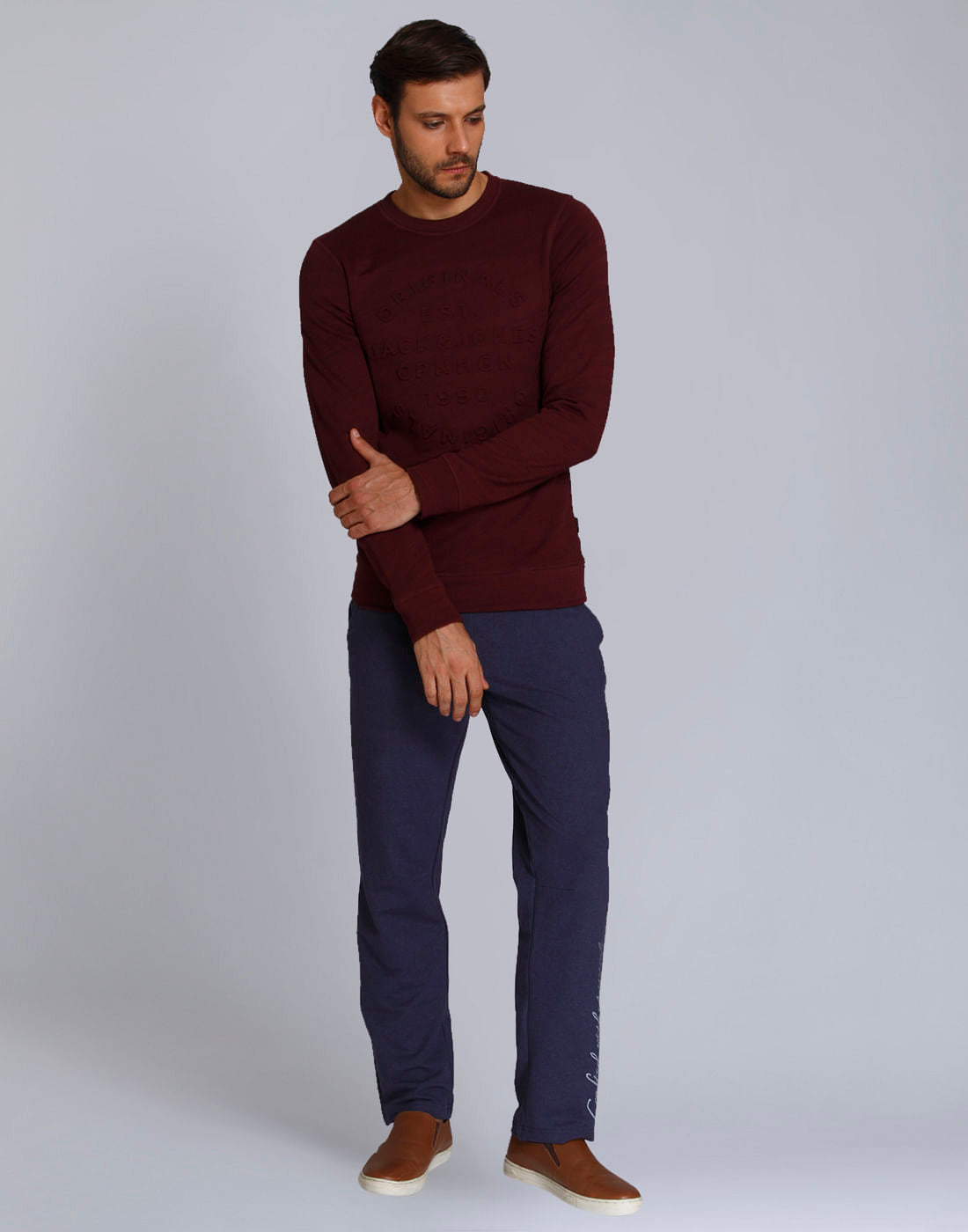 Maroon Text Print Crew Neck Sweatshirt