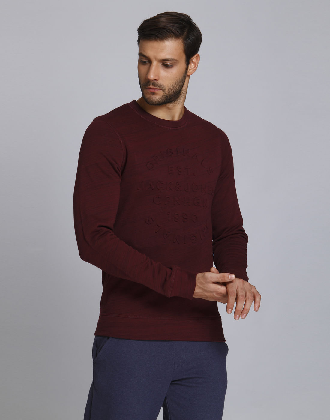 Maroon Text Print Crew Neck Sweatshirt