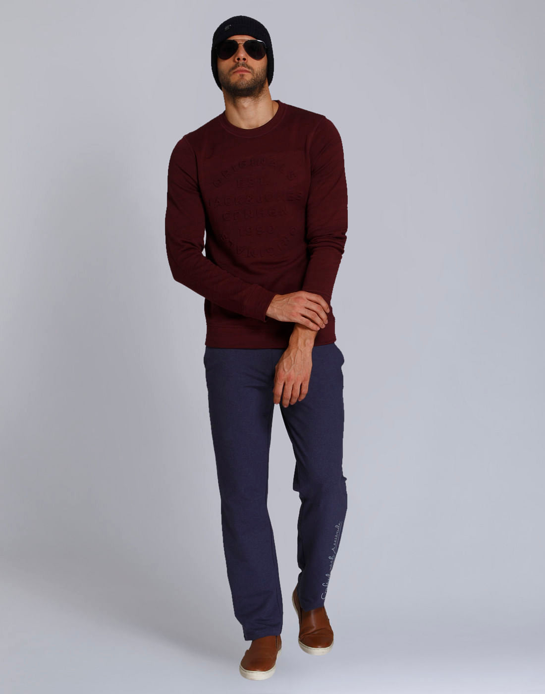 Maroon Text Print Crew Neck Sweatshirt