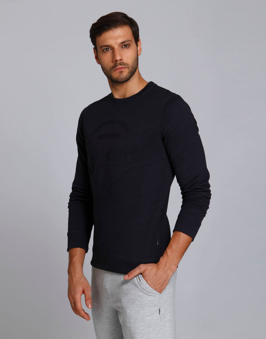 Blue Text Print Crew Neck Sweatshirt