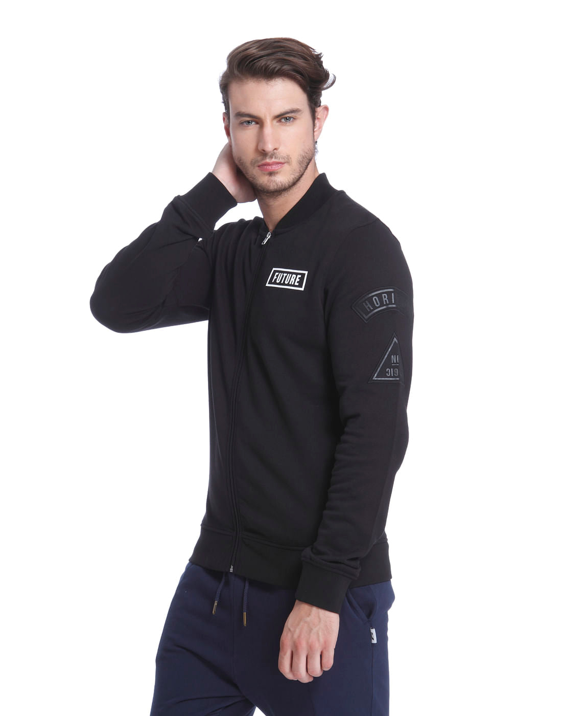 Black Text Print Casual Jacket