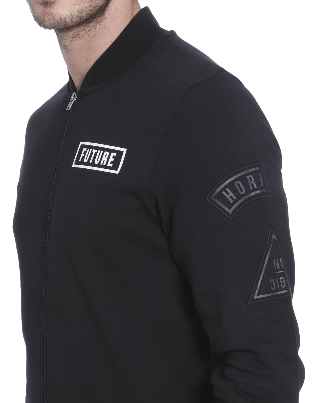 Black Text Print Casual Jacket