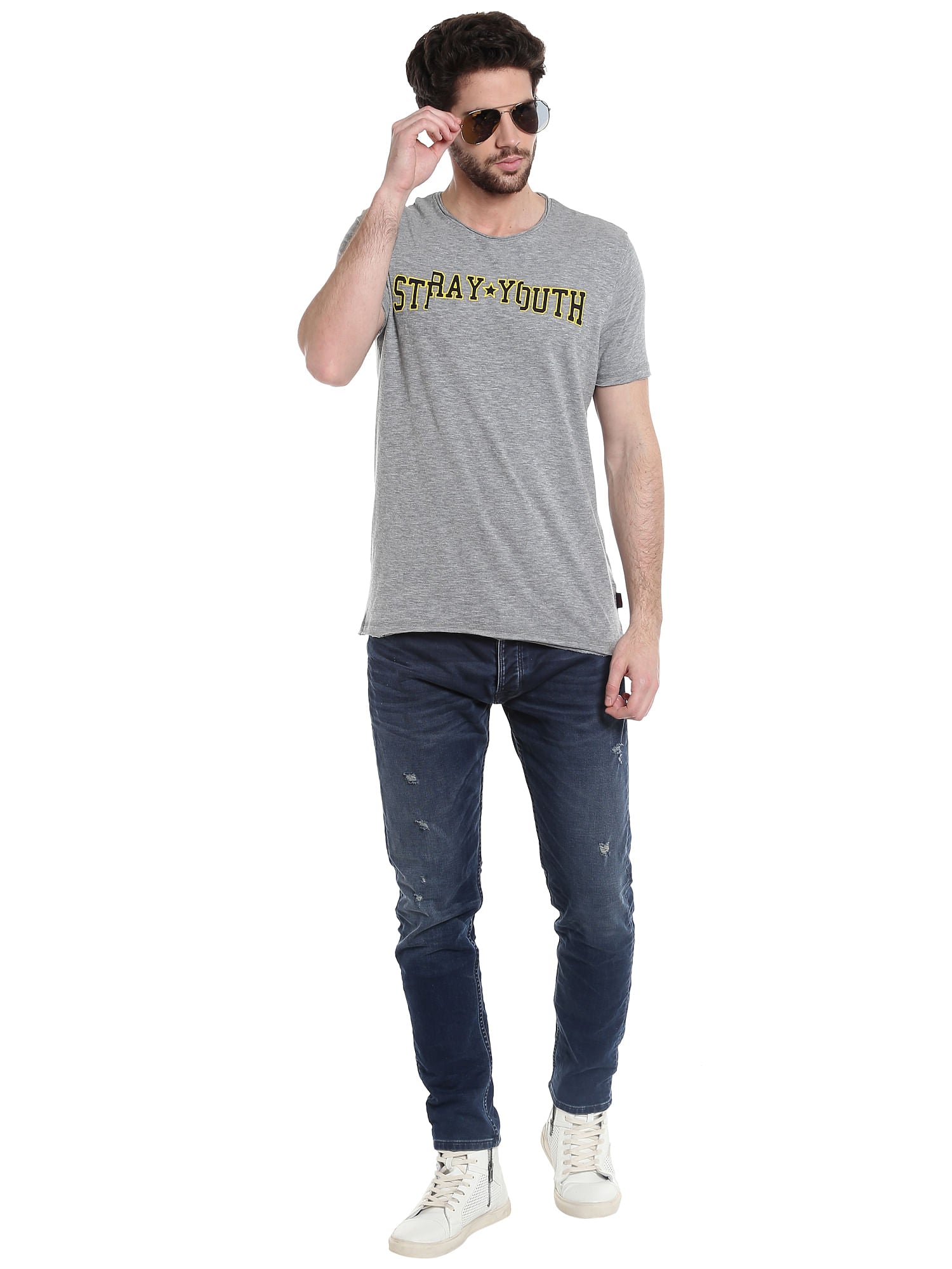 Grey Slogan Print Crew Neck T-Shirt