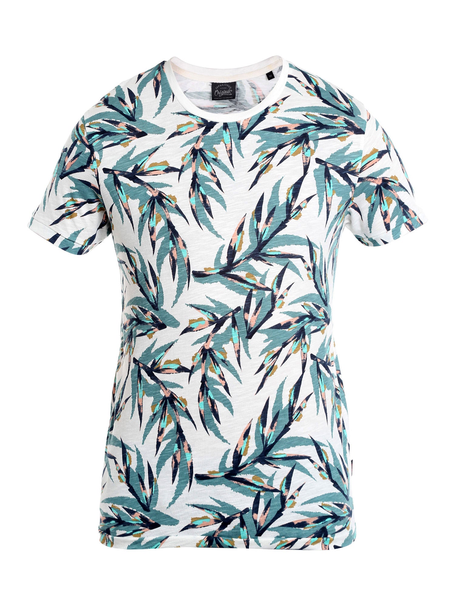 Foliage Print White Crew Neck T-Shirt